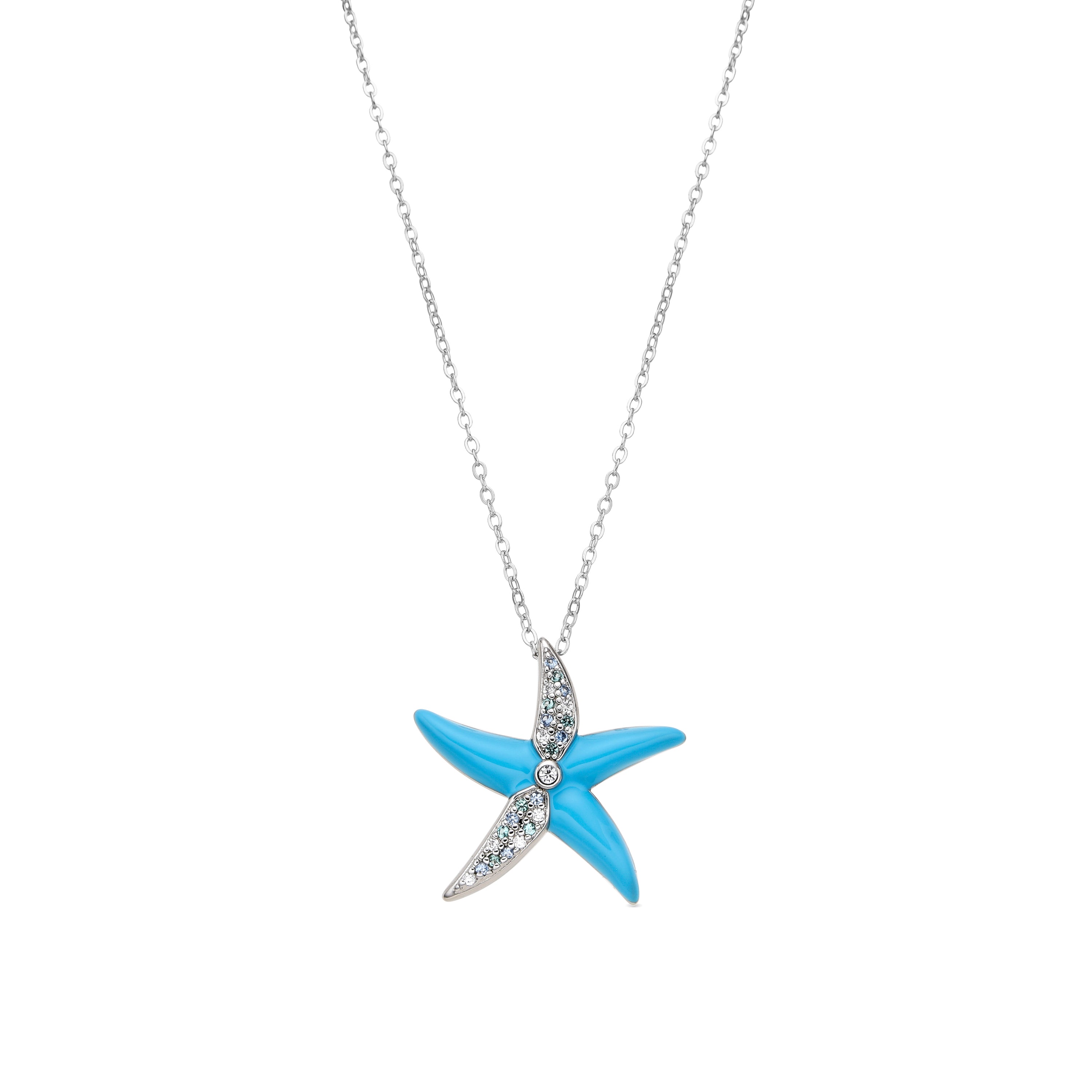 925 Sterling Silver and Aquamarine Zirconia Necklace with Rhodium Finish - Tliak