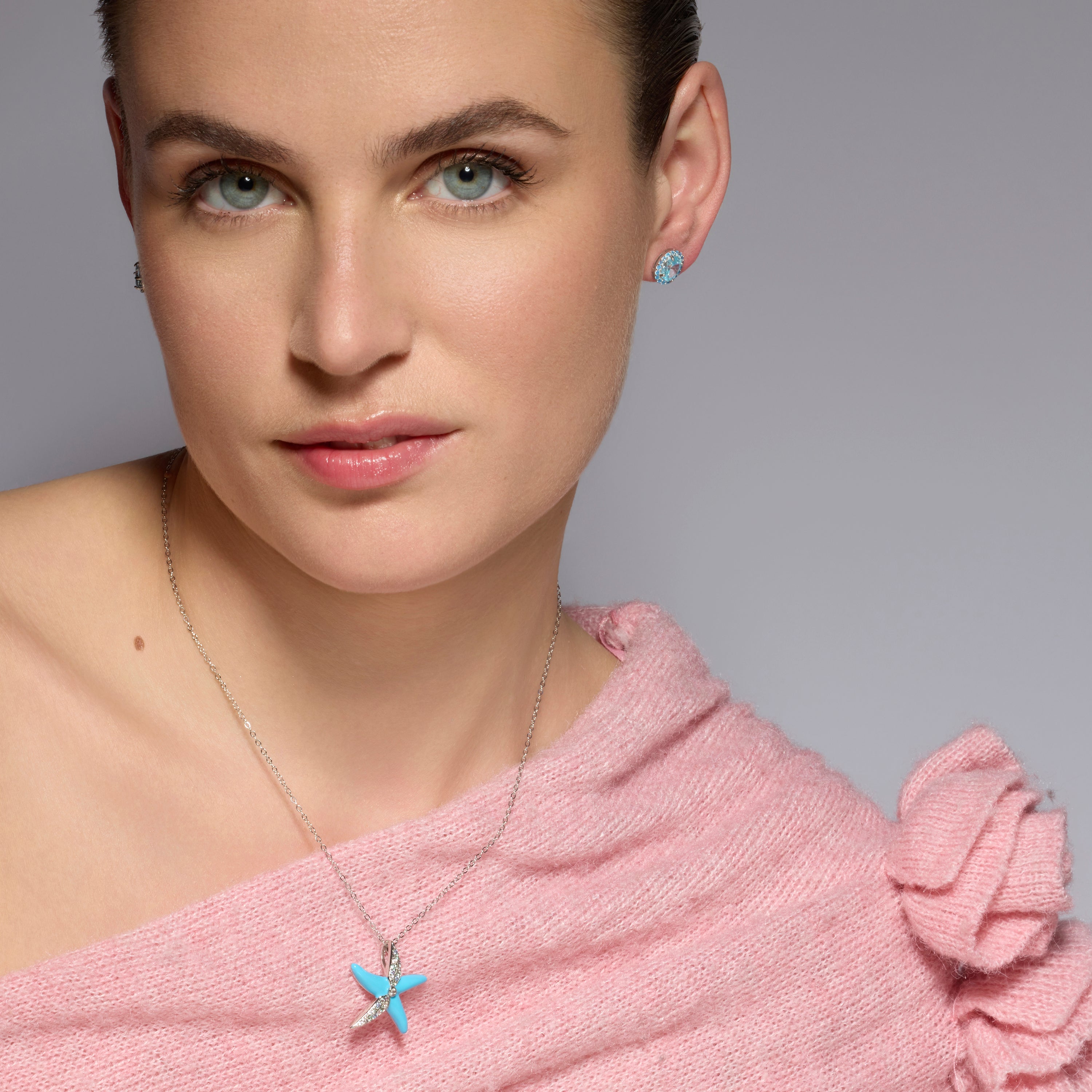 925 Sterling Silver and Aquamarine Zirconia Necklace with Rhodium Finish - Tliak
