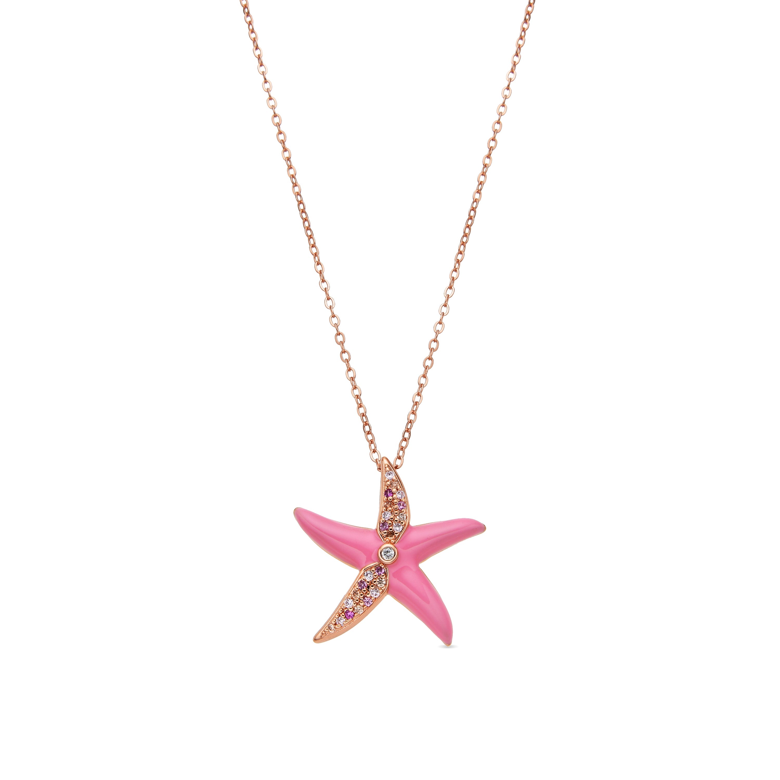 925 Sterling Silver and Pink Lacquer Necklace with 18k Yellow Gold Finish - Tliak