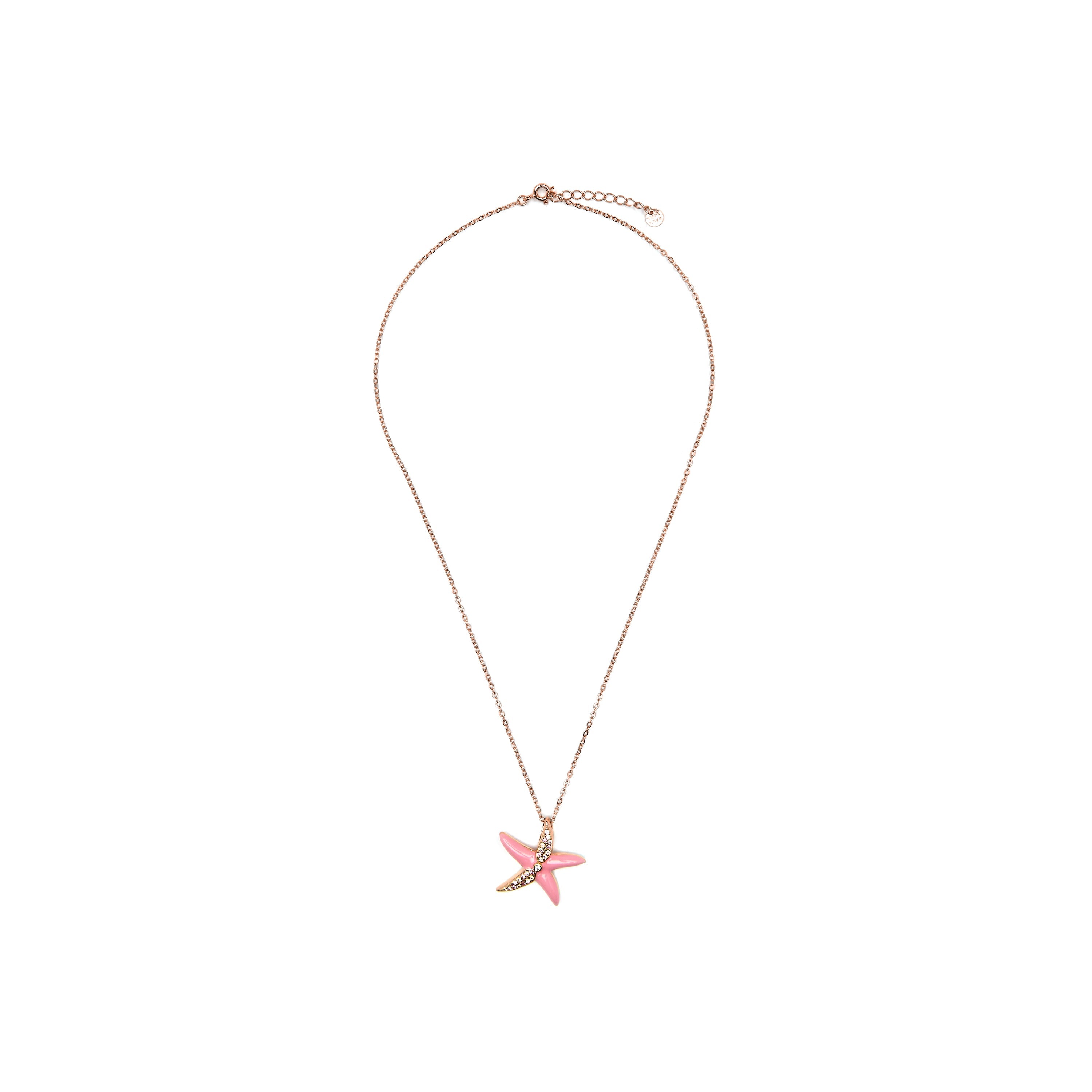 925 Sterling Silver and Pink Lacquer Necklace with 18k Yellow Gold Finish - Tliak