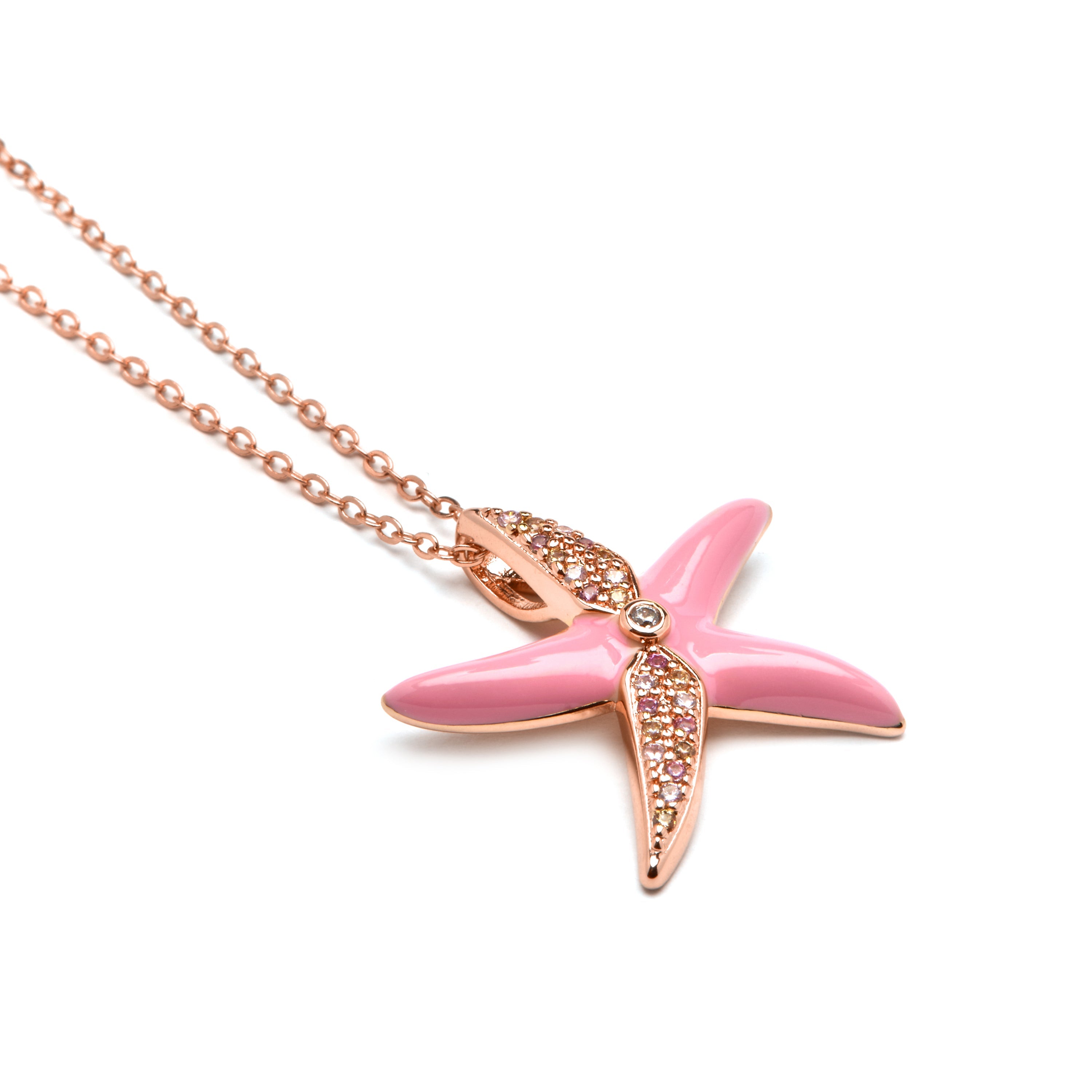 925 Sterling Silver and Pink Lacquer Necklace with 18k Yellow Gold Finish - Tliak