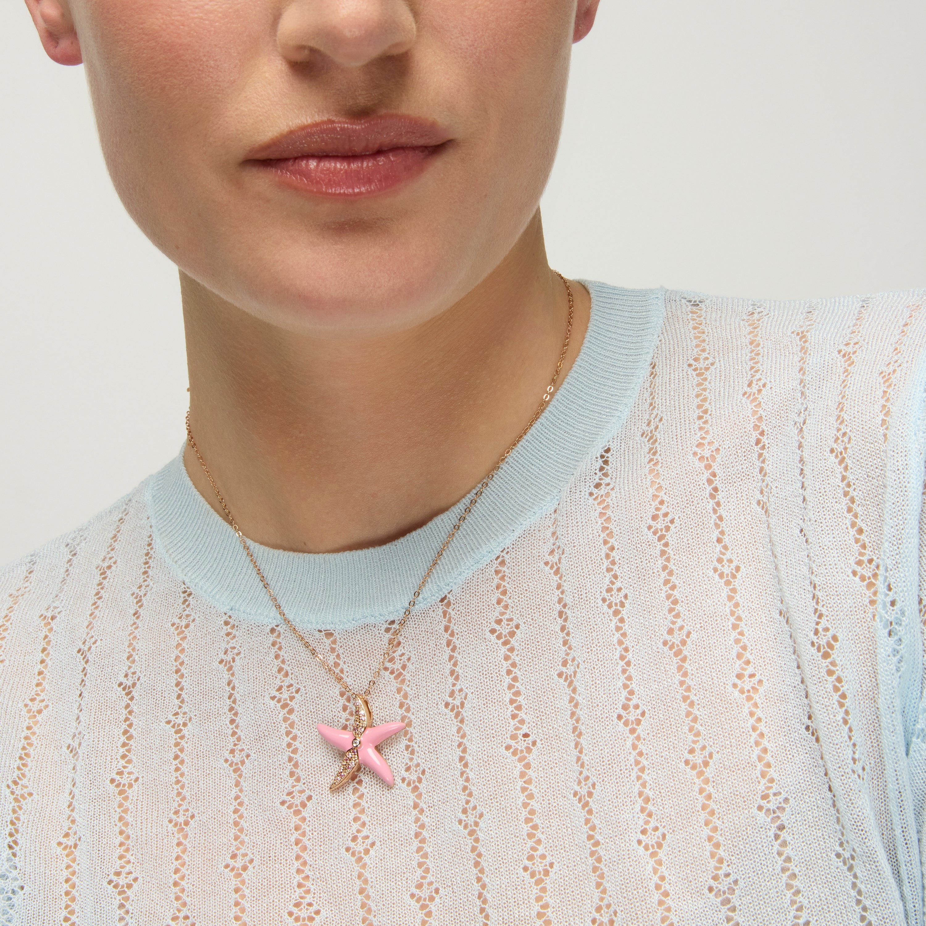 925 Sterling Silver and Pink Lacquer Necklace with 18k Yellow Gold Finish - Tliak
