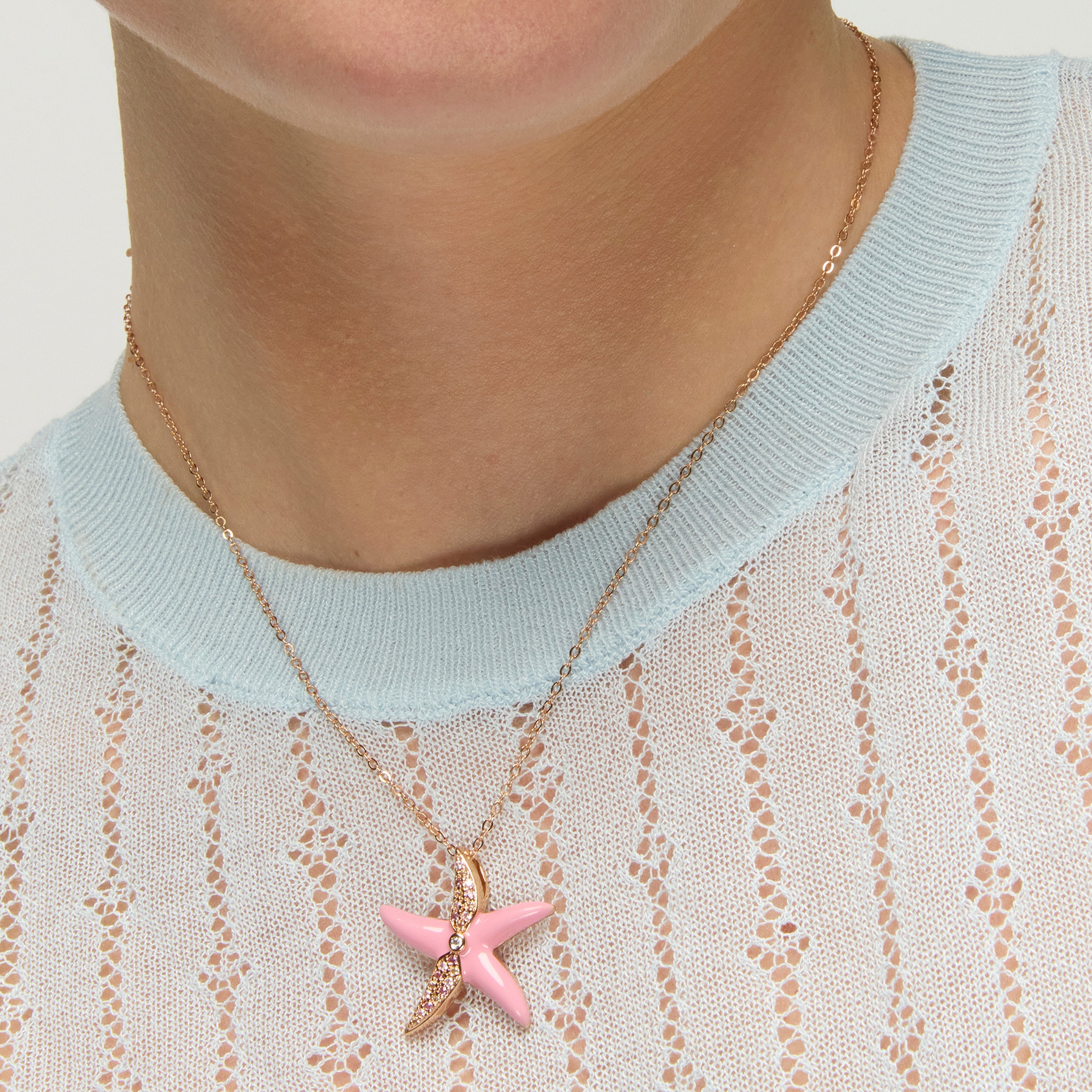 925 Sterling Silver and Pink Lacquer Necklace with 18k Yellow Gold Finish - Tliak