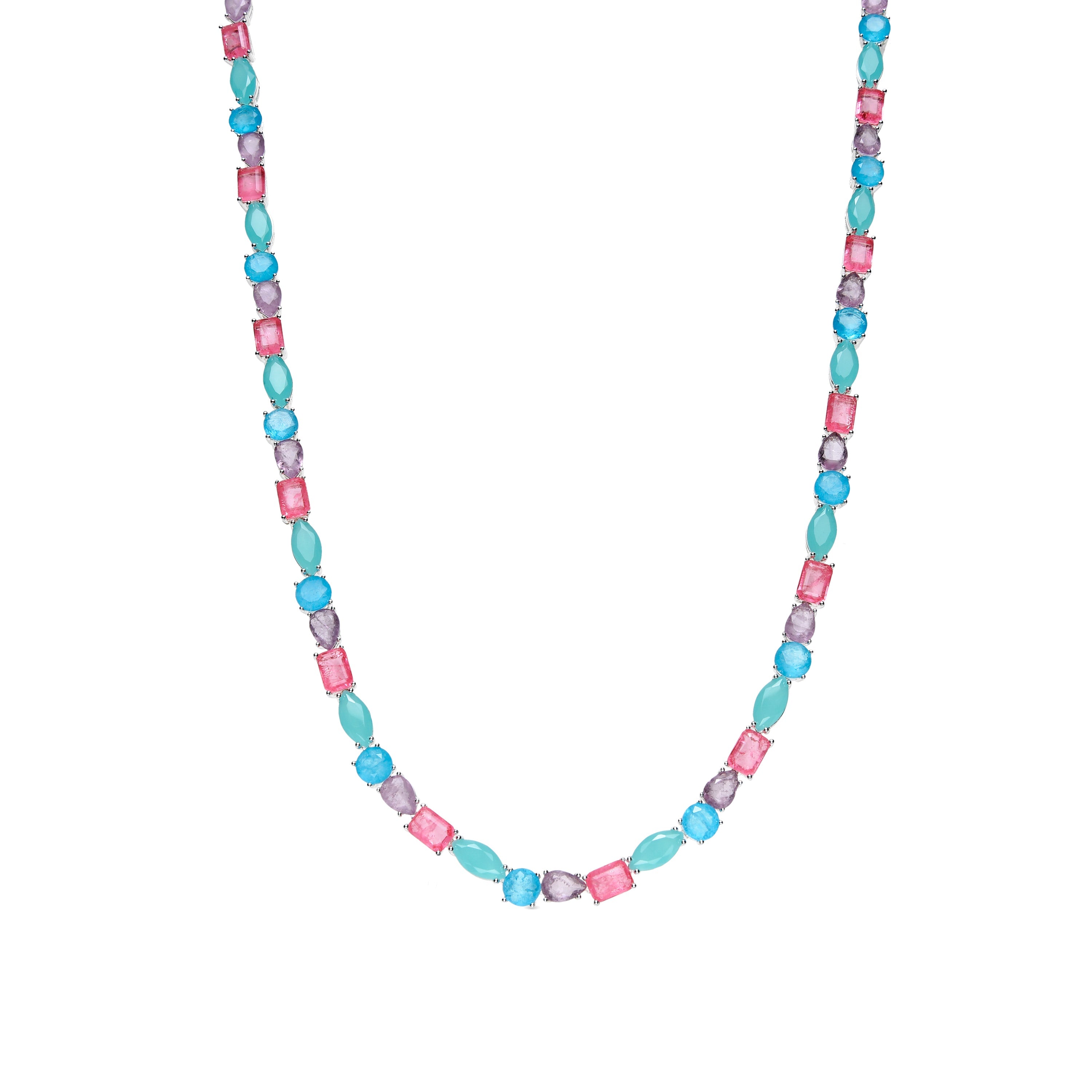 925 Sterling Silver and Multicolor Hydrothermal Quartz Necklace with Rhodium Finish - Larec