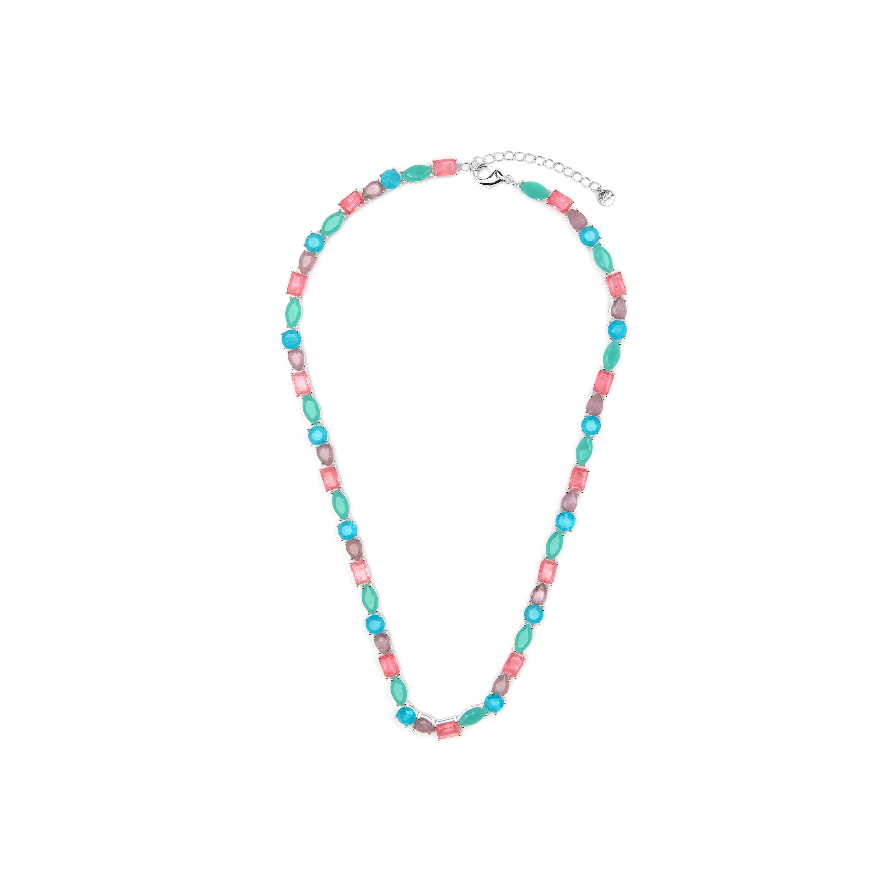 925 Sterling Silver and Multicolor Hydrothermal Quartz Necklace with Rhodium Finish - Larec