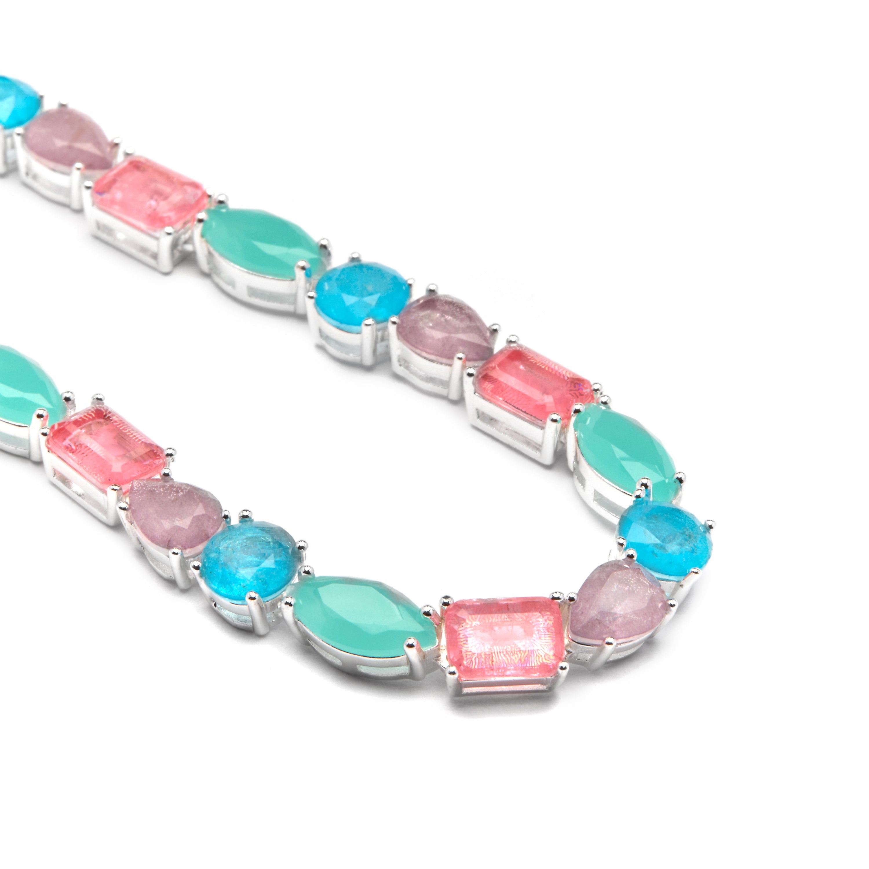 925 Sterling Silver and Multicolor Hydrothermal Quartz Necklace with Rhodium Finish - Larec