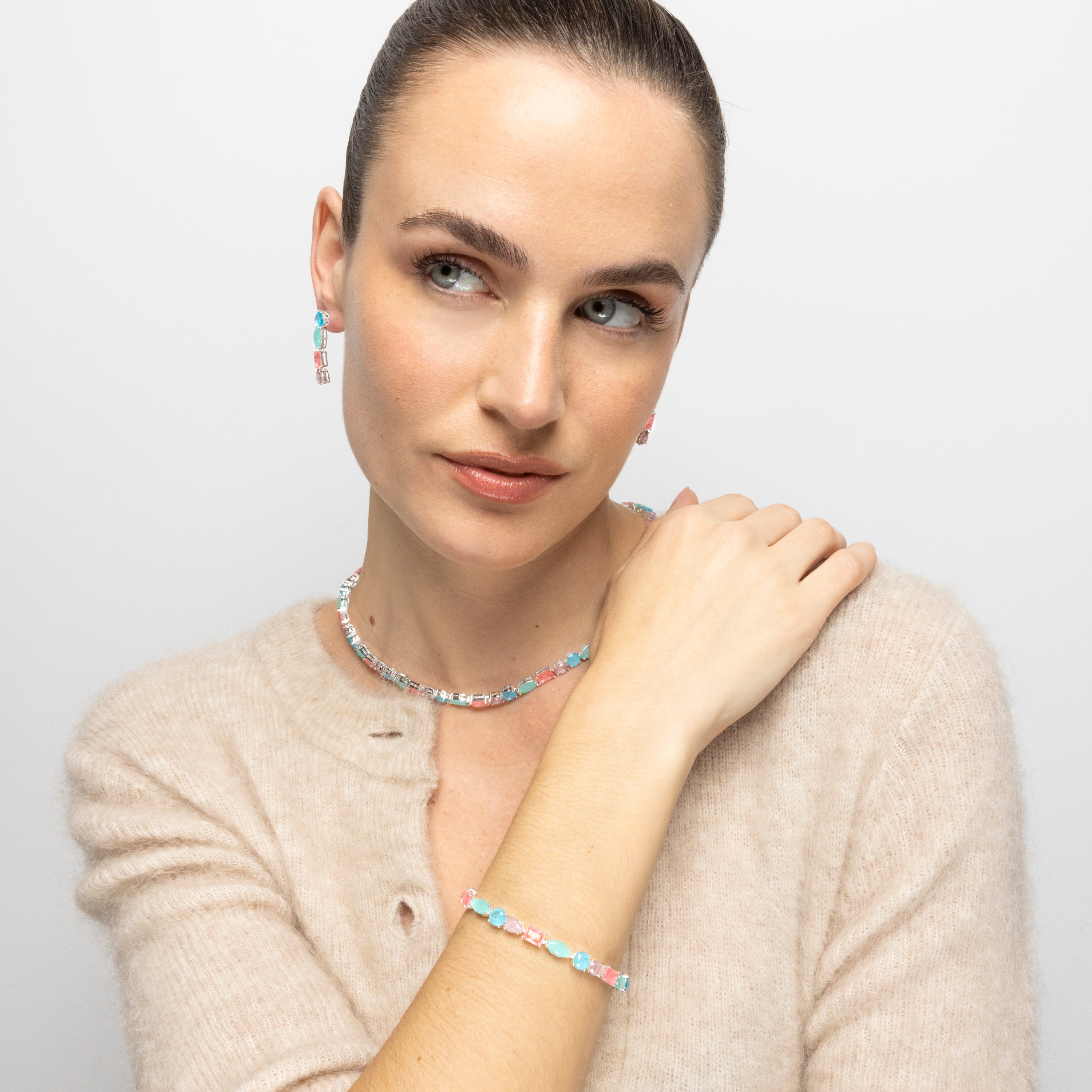 925 Sterling Silver and Multicolor Hydrothermal Quartz Necklace with Rhodium Finish - Larec