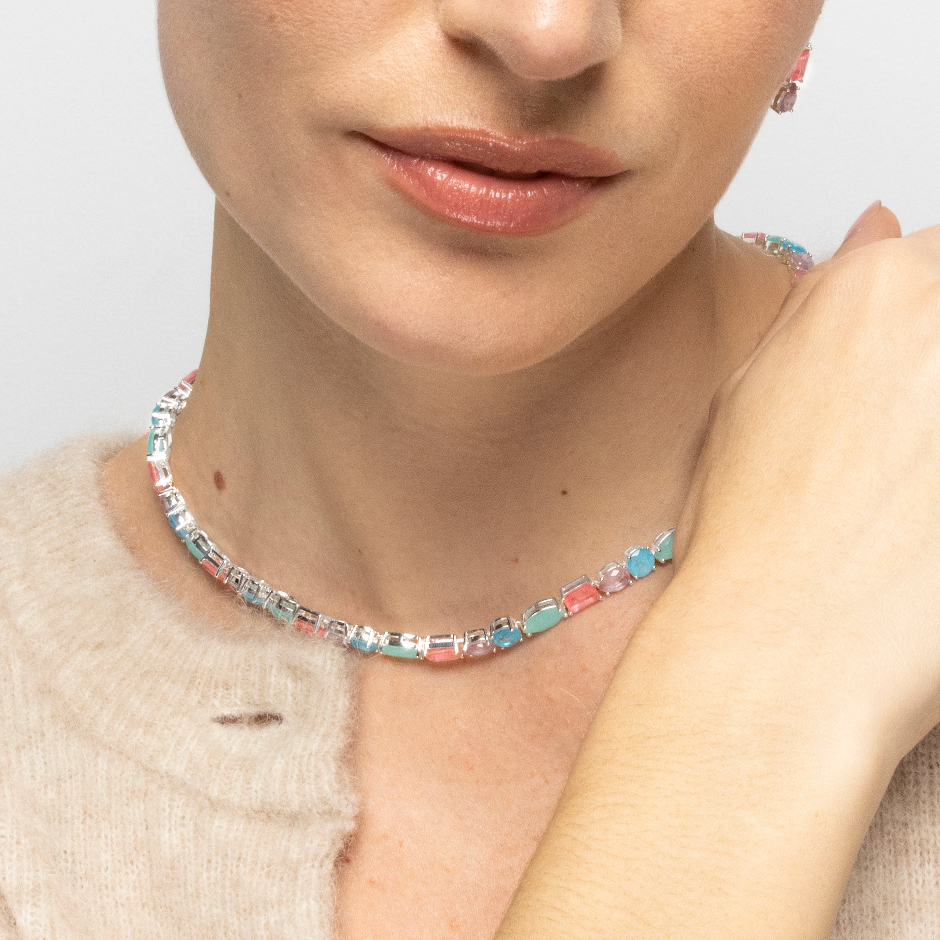 925 Sterling Silver and Multicolor Hydrothermal Quartz Necklace with Rhodium Finish - Larec