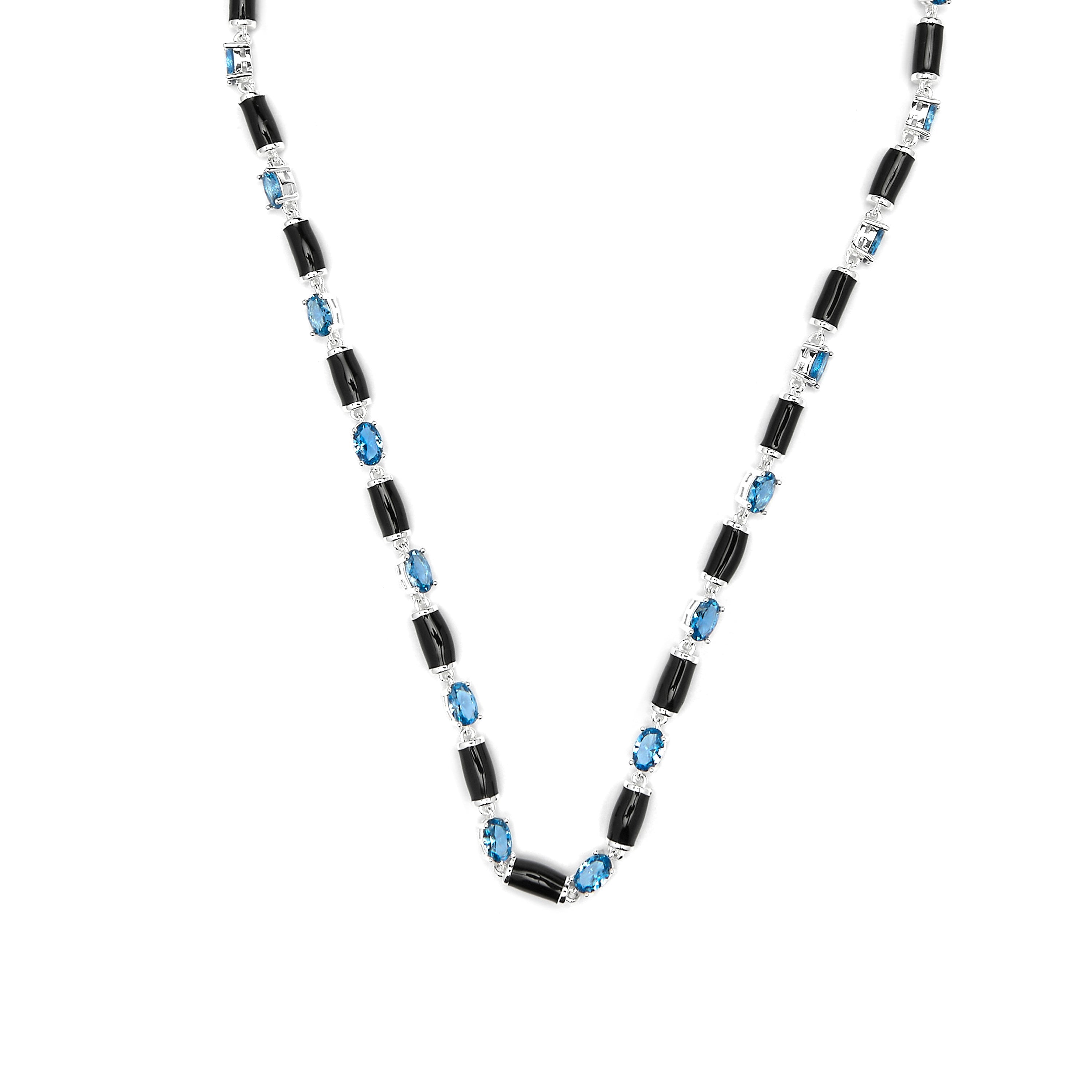 925 Sterling Silver and Blue Topaz Zirconia Necklace with Rhodium Finish - Tatui