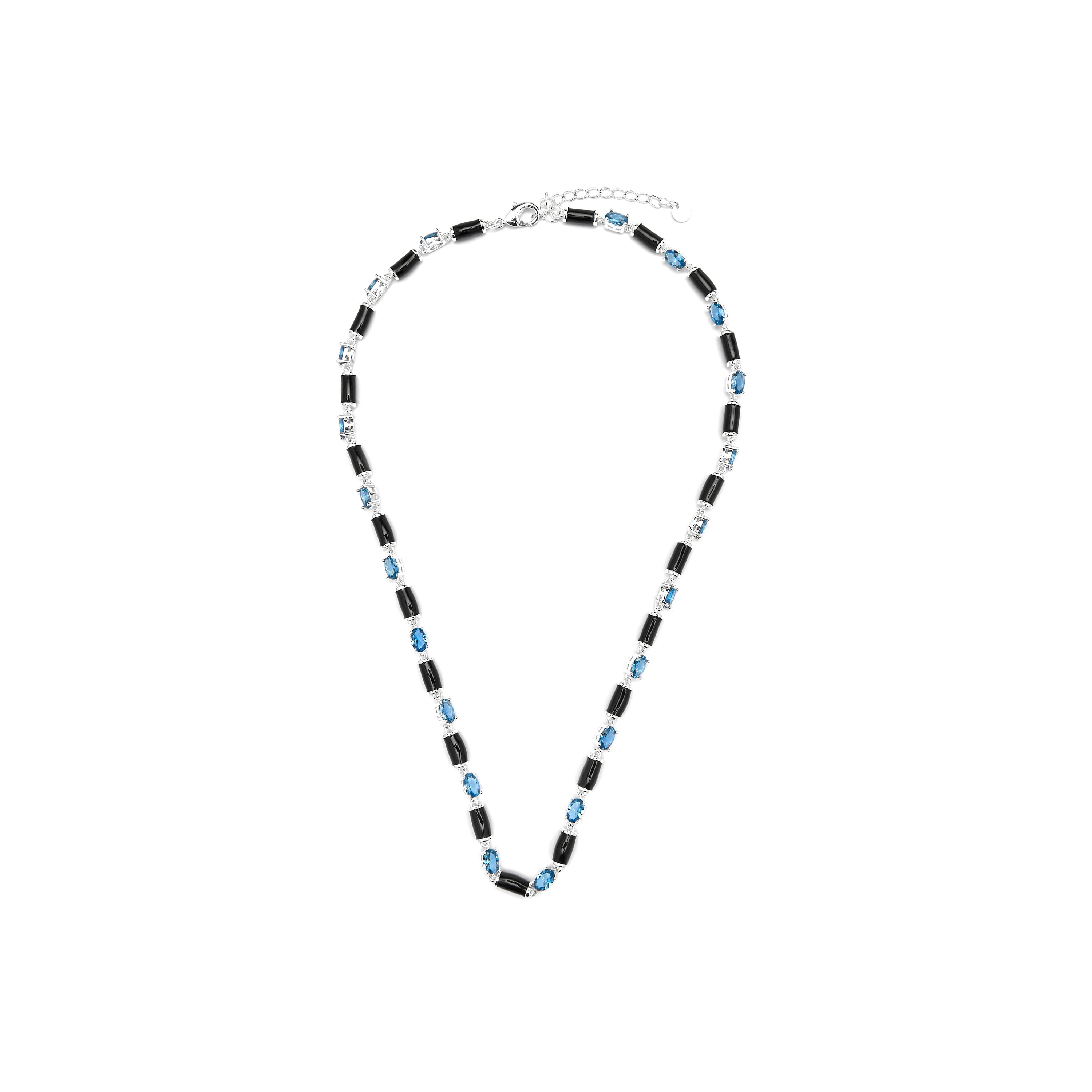 925 Sterling Silver and Blue Topaz Zirconia Necklace with Rhodium Finish - Tatui