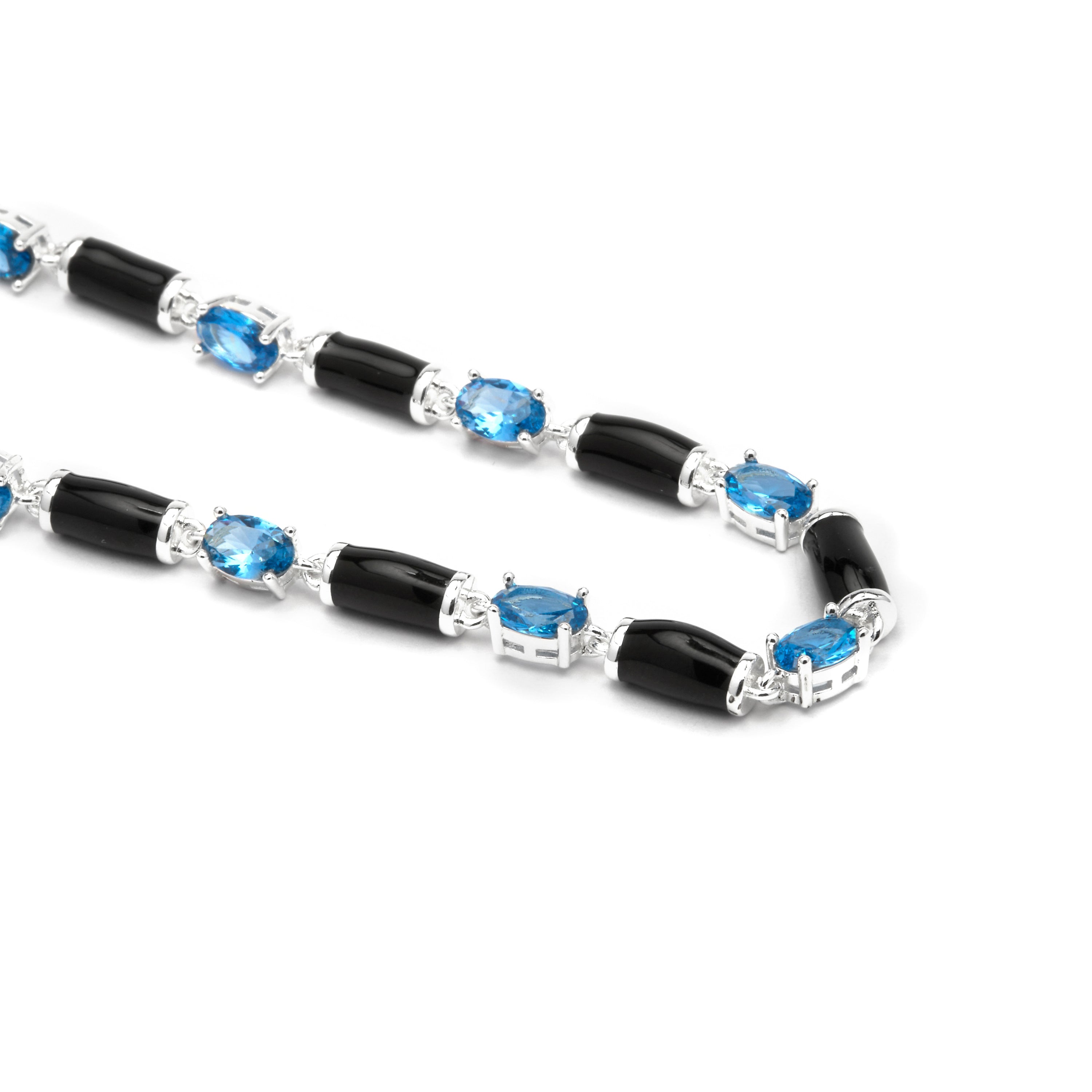 925 Sterling Silver and Blue Topaz Zirconia Necklace with Rhodium Finish - Tatui