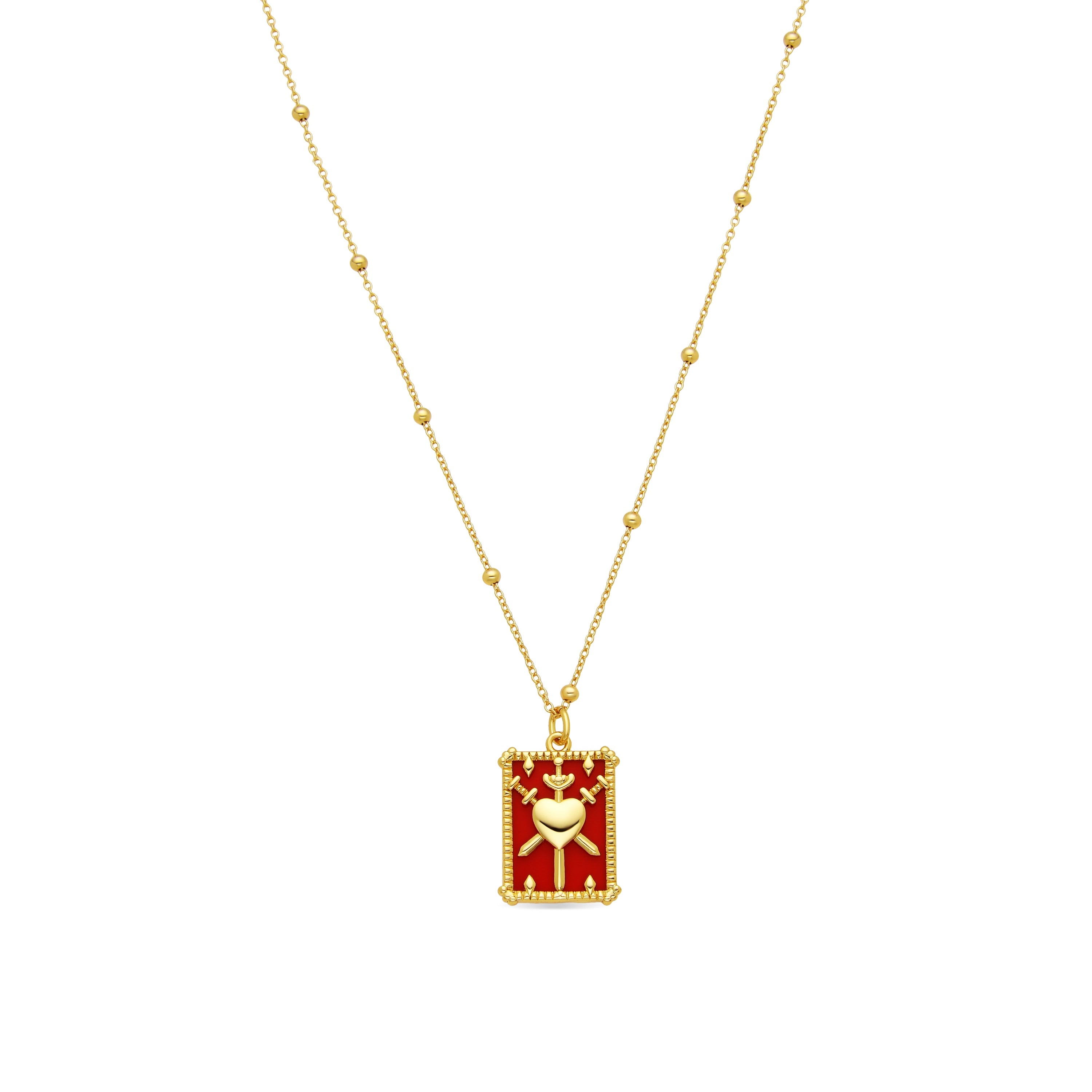 925 Sterling Silver and Red Lacquer Necklace with 18k Yellow Gold Finish Izave