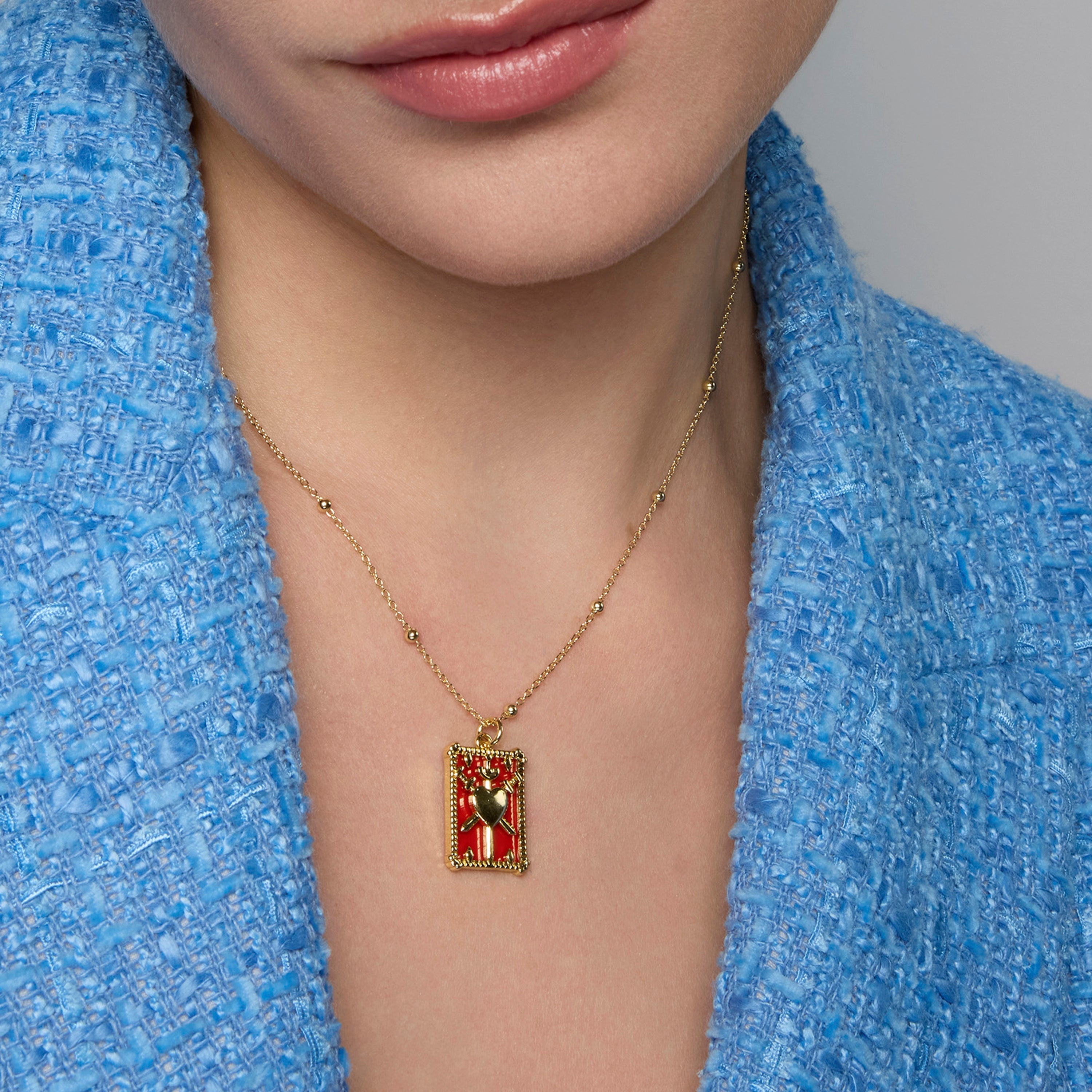 925 Sterling Silver and Red Lacquer Necklace with 18k Yellow Gold Finish Izave