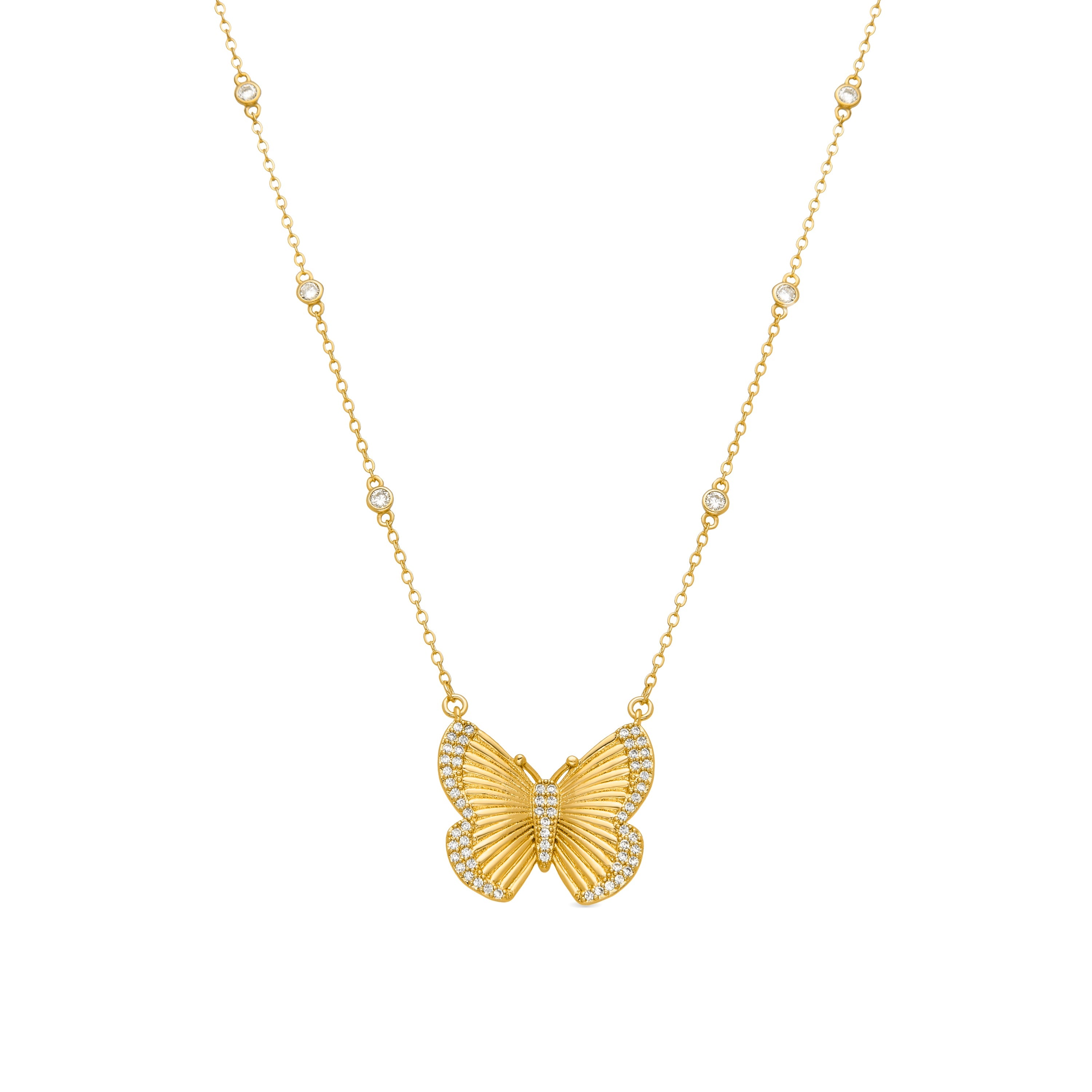 925 Sterling Silver and Brilliant Zirconia Necklace, 18k Yellow Gold Finish - Bifrea