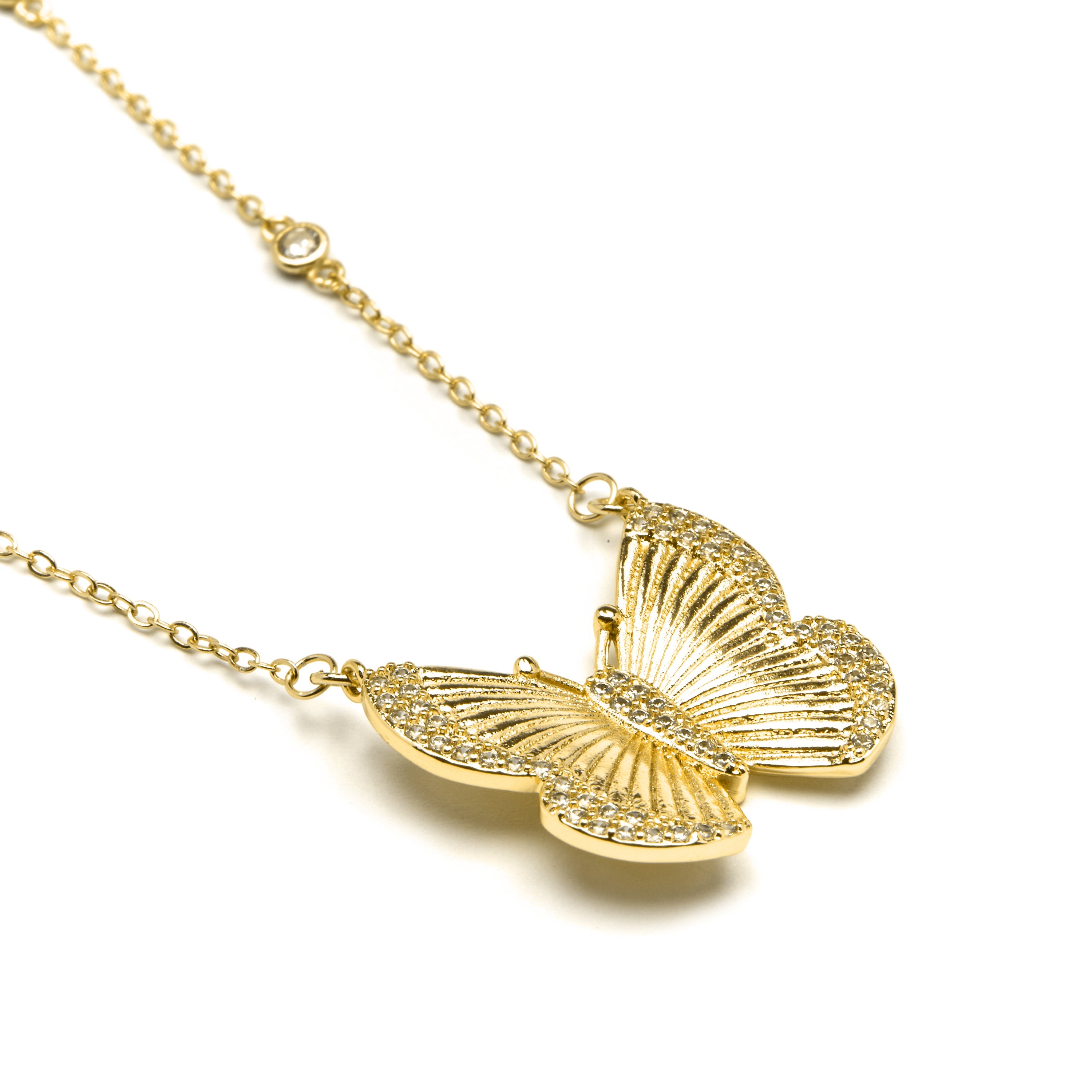 925 Sterling Silver and Brilliant Zirconia Necklace, 18k Yellow Gold Finish - Bifrea