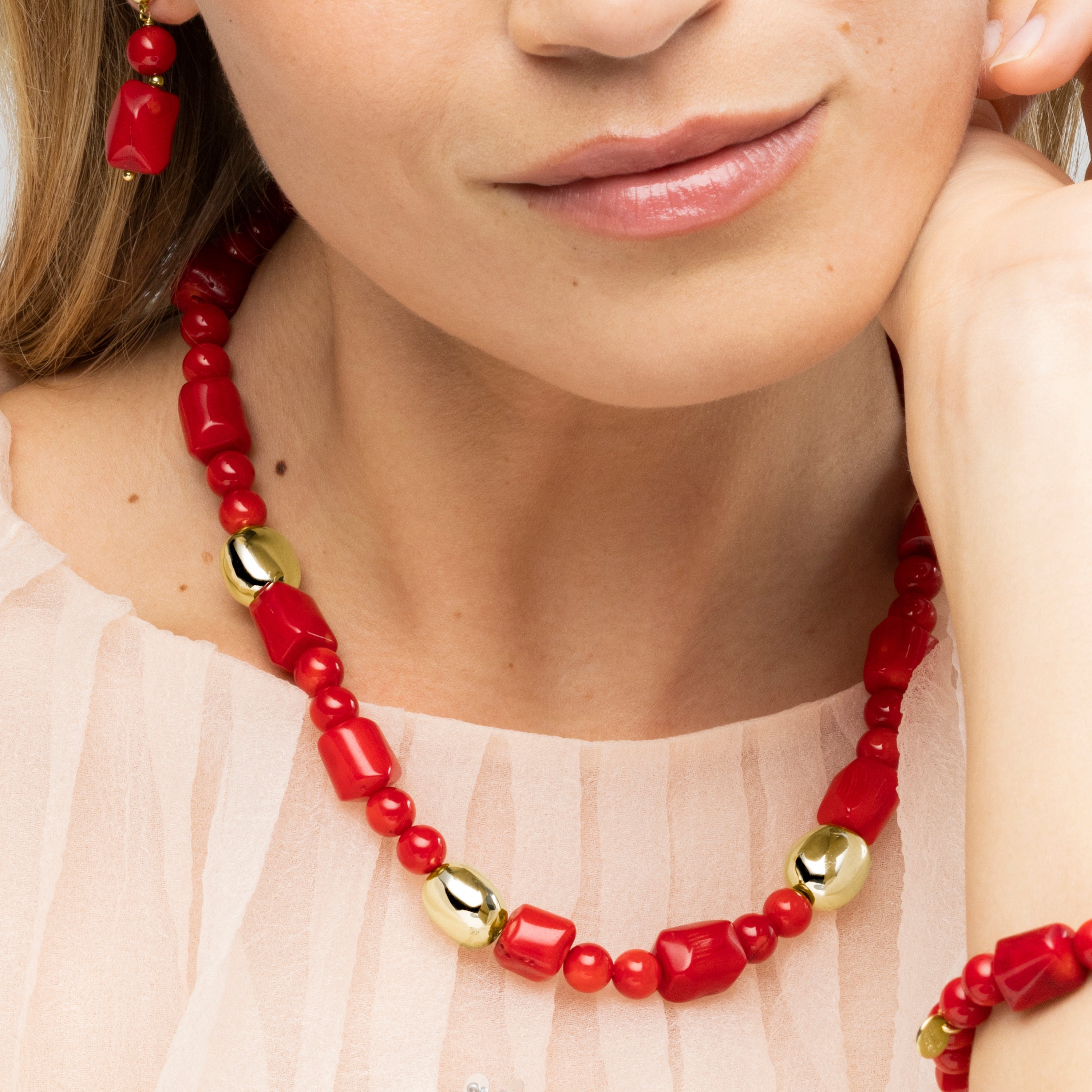 Caheart 925 Sterling Silver and Coral Necklace in 18k Yellow Gold Finish