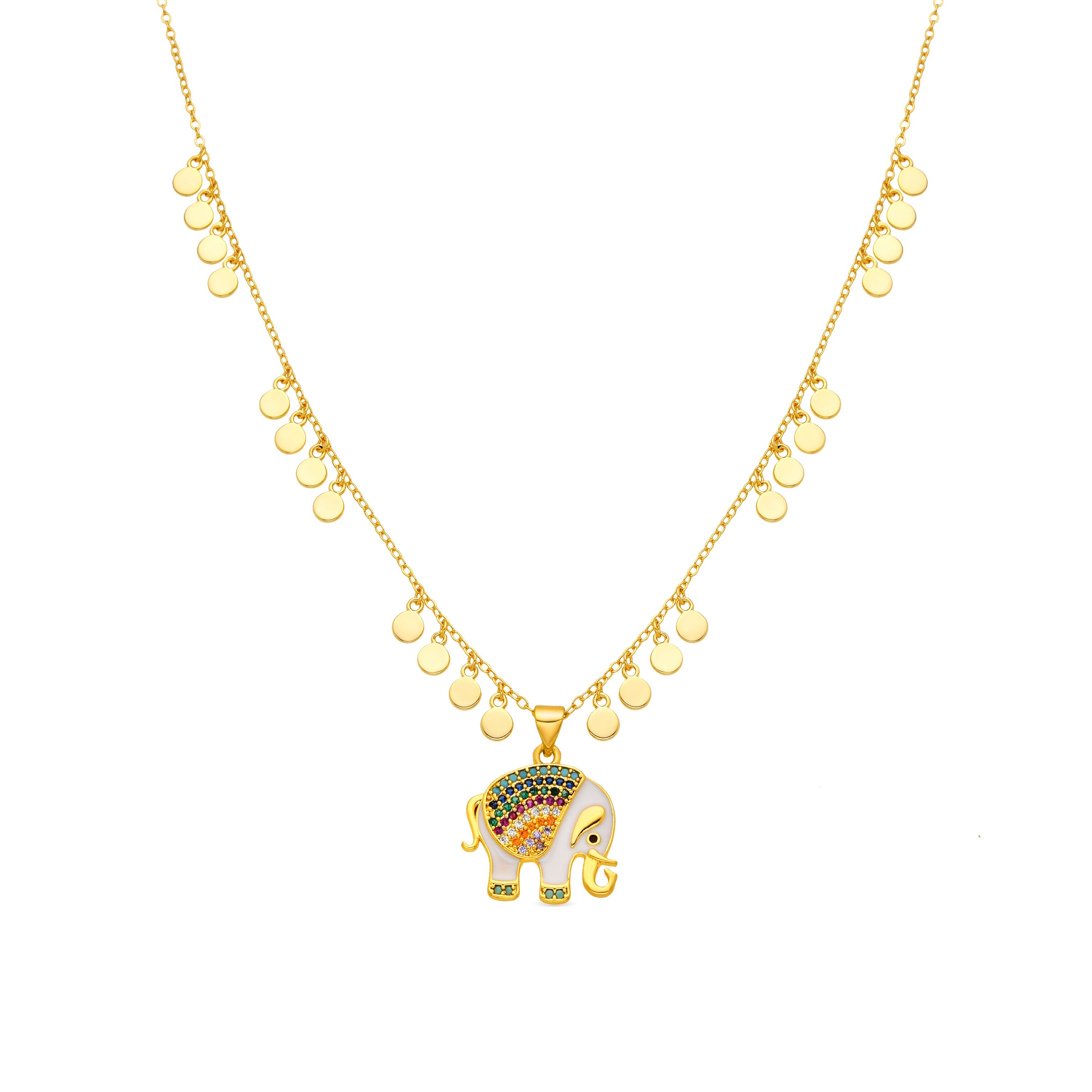 Sterling Silver 925 Necklace with Multicolor Zirconia, 18k Yellow Gold Finish - Xikan