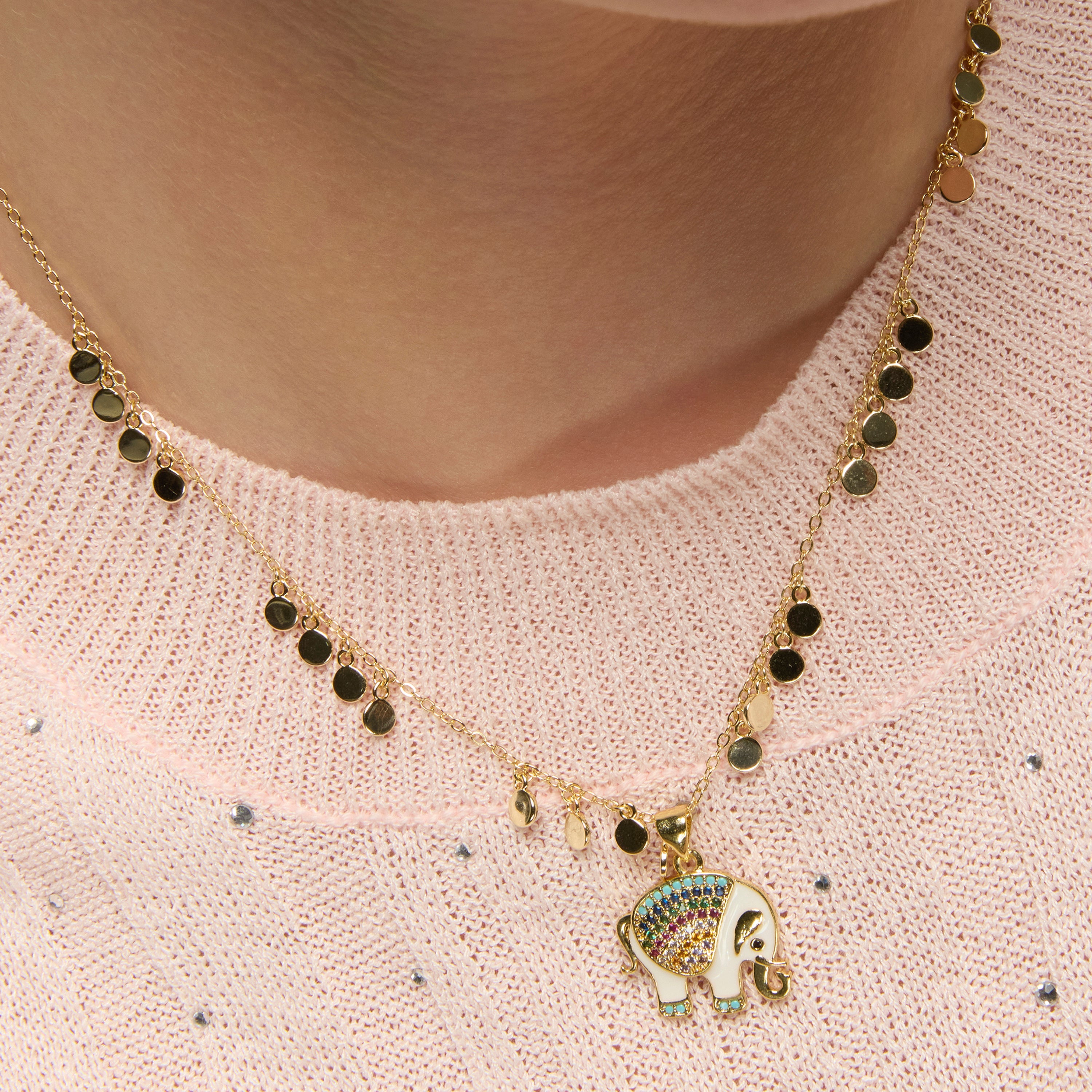 Sterling Silver 925 Necklace with Multicolor Zirconia, 18k Yellow Gold Finish - Xikan