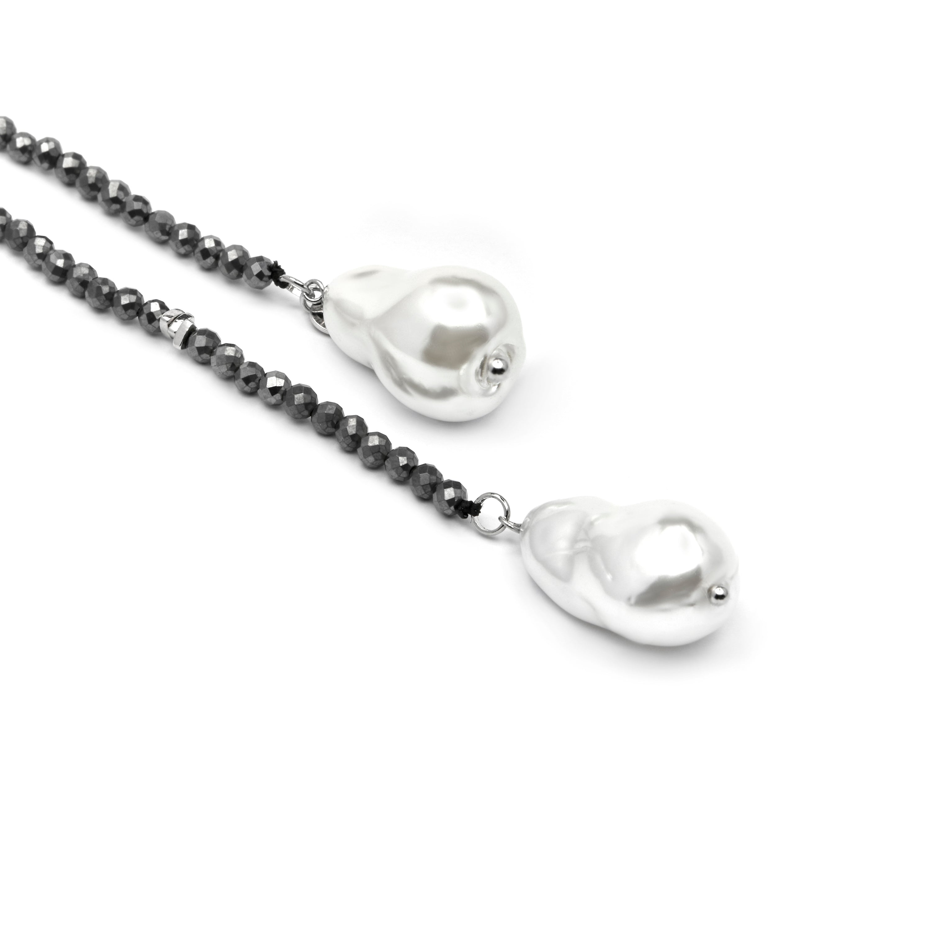925 Sterling Silver and Hematite Necklace with Rhodium Finish - Lorex