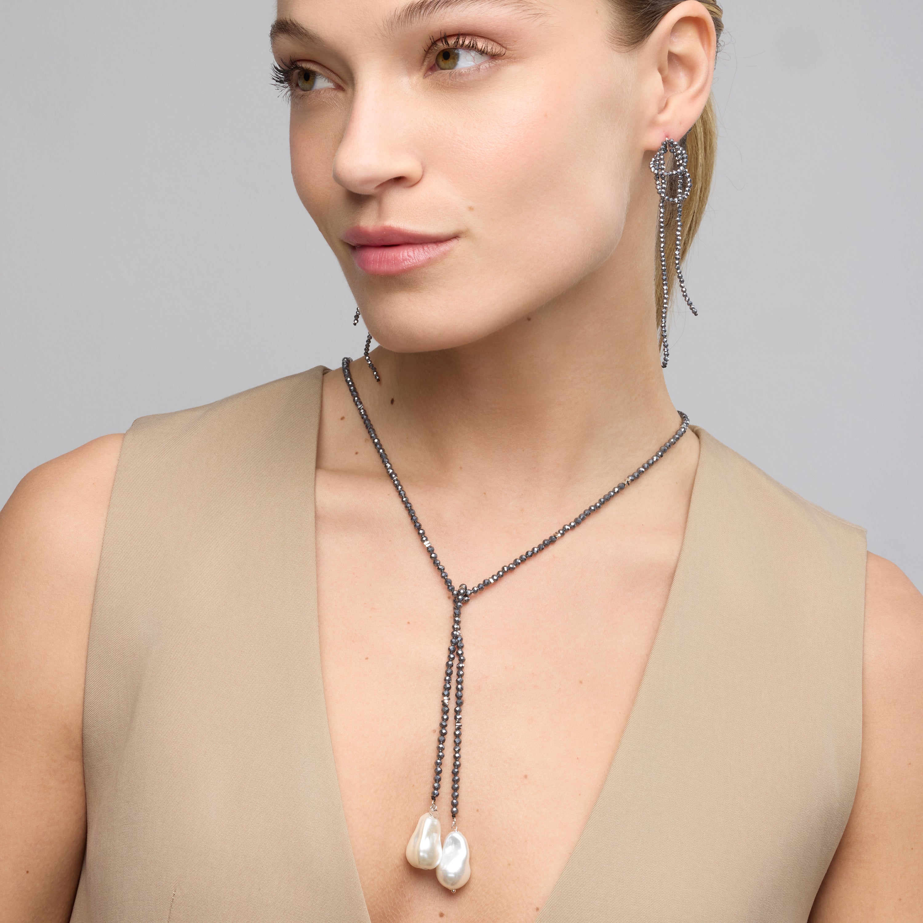 925 Sterling Silver and Hematite Necklace with Rhodium Finish - Lorex