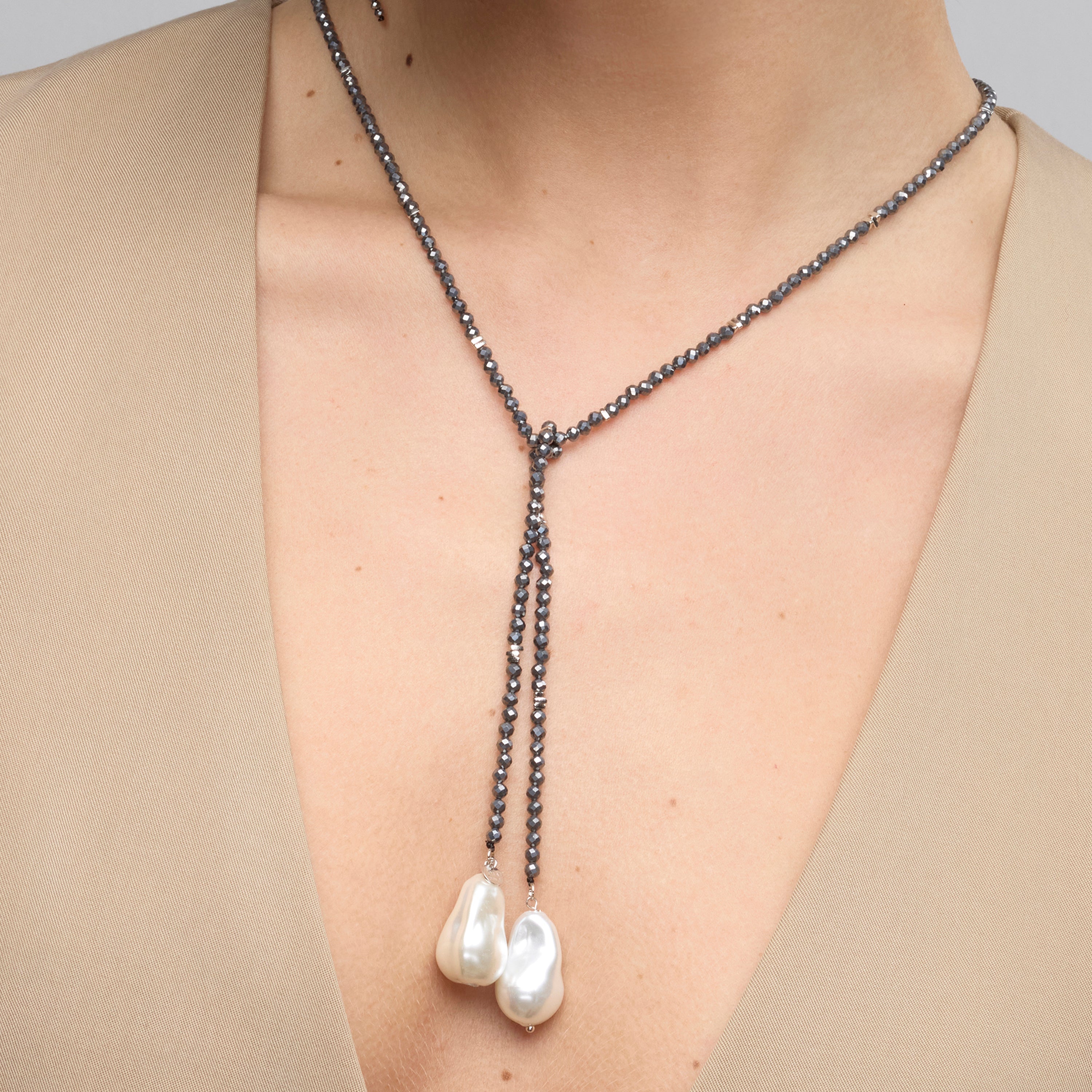 925 Sterling Silver and Hematite Necklace with Rhodium Finish - Lorex