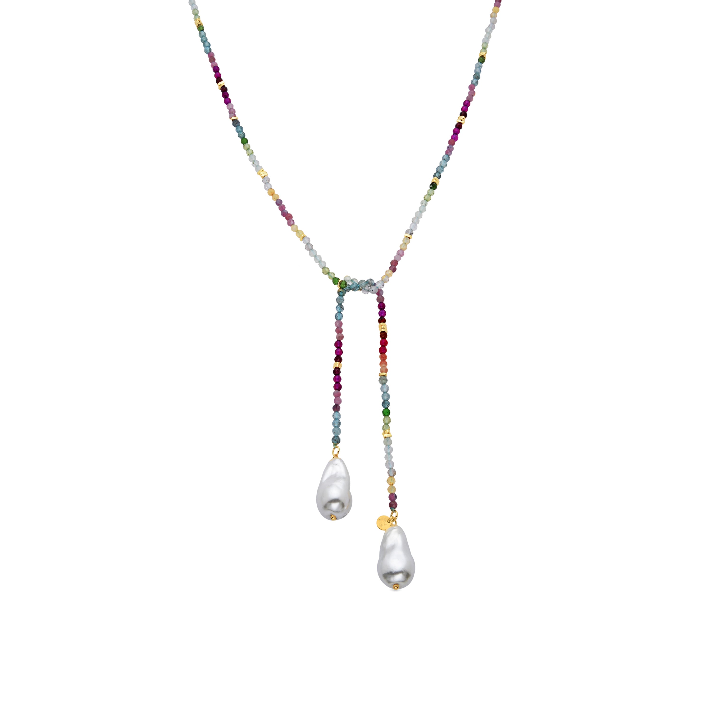 925 Sterling Silver and Multicolor Crystal Necklace with 18k Yellow Gold Finish - Lorex