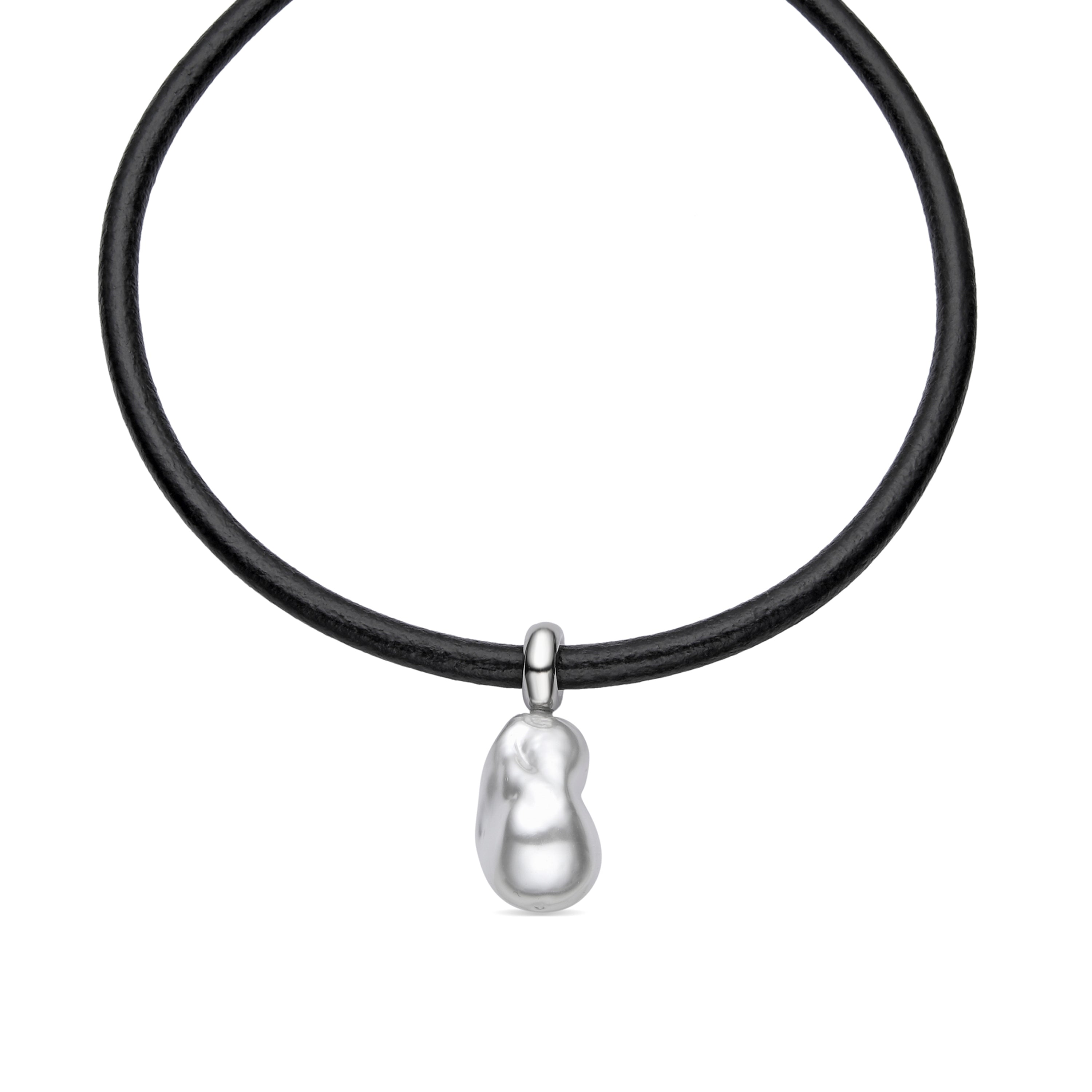 925 Sterling Silver and White Pearl Necklace with Rhodium Finish - Abongo