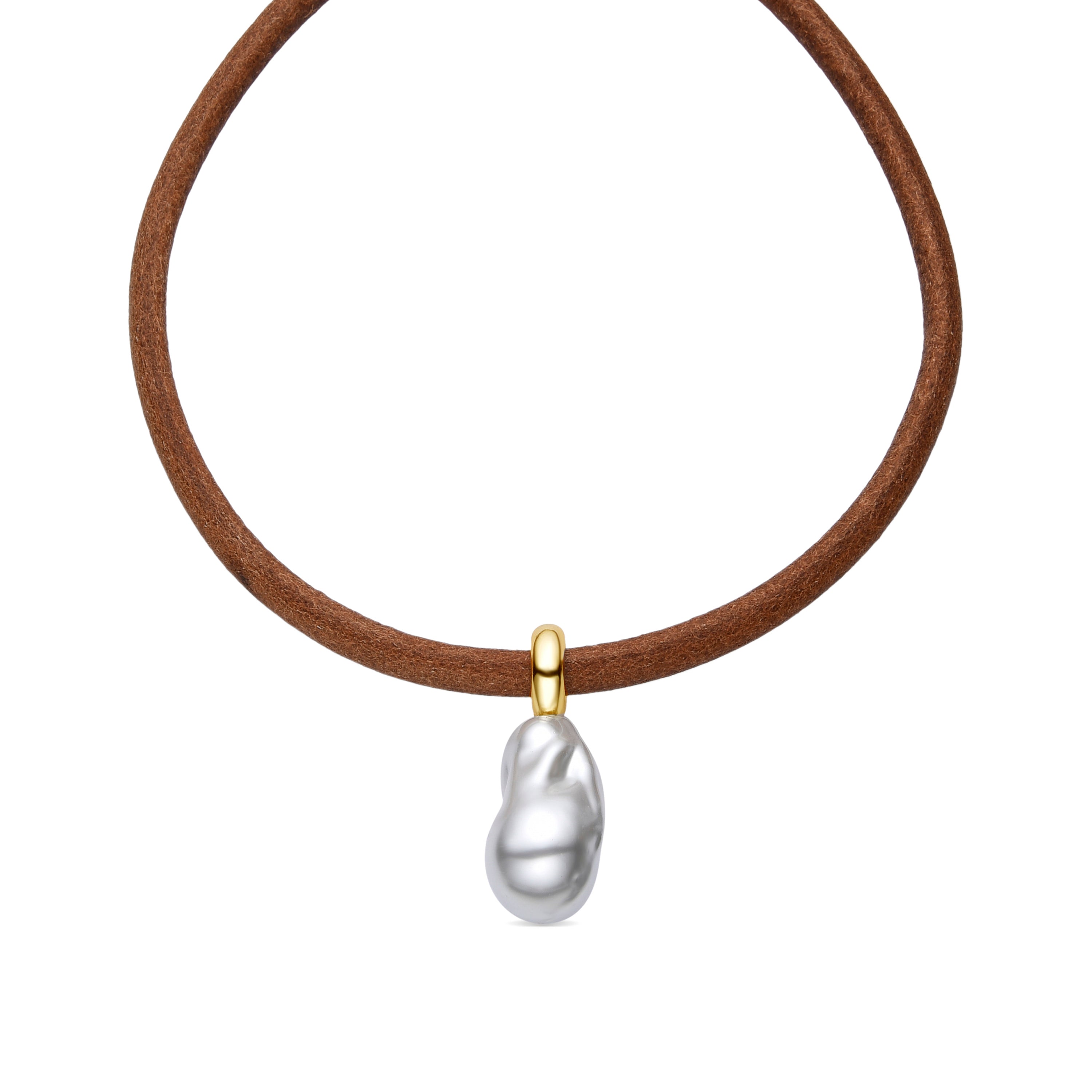 925 Sterling Silver and White Pearl Necklace with 18k Yellow Gold Finish - Abongo