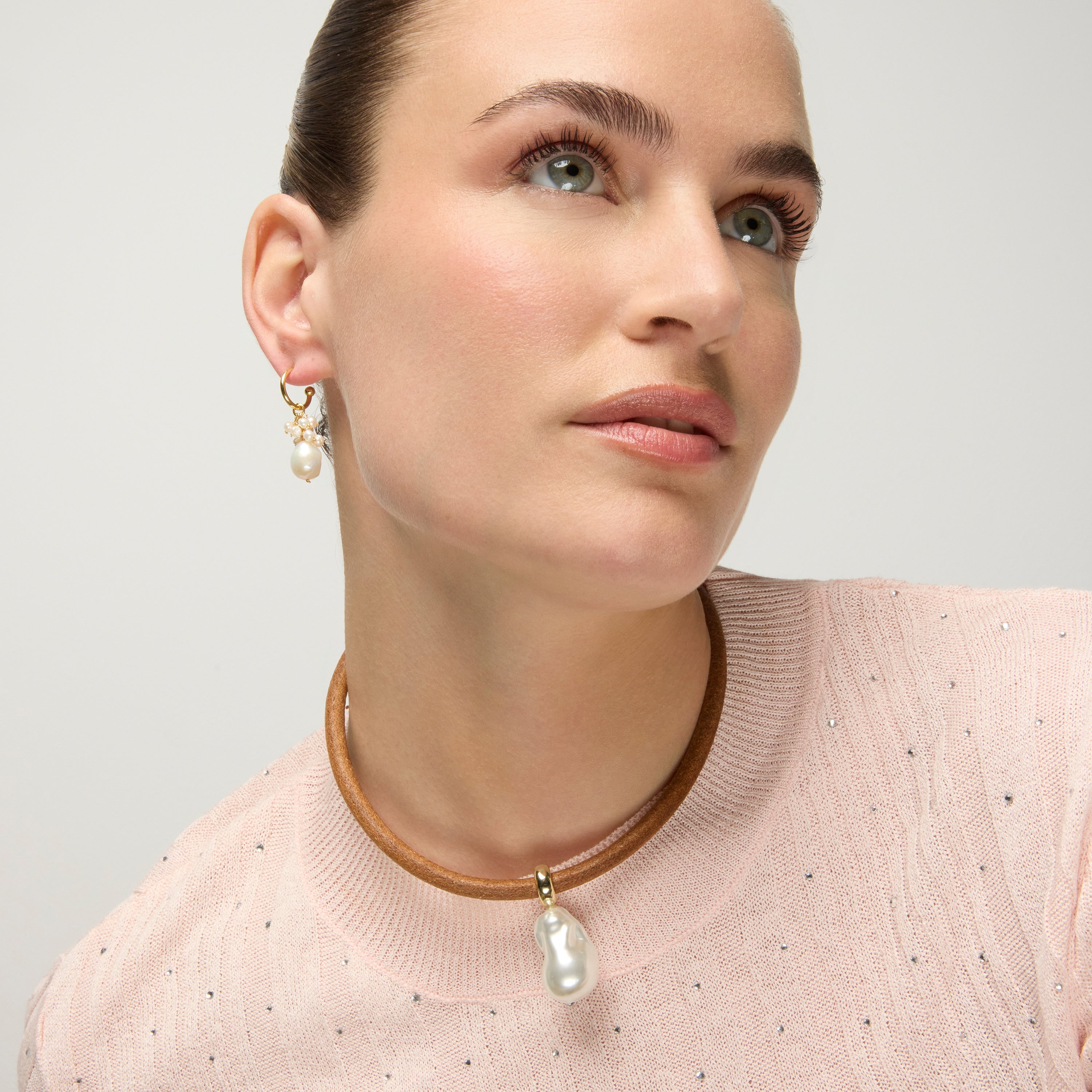 925 Sterling Silver and White Pearl Necklace with 18k Yellow Gold Finish - Abongo