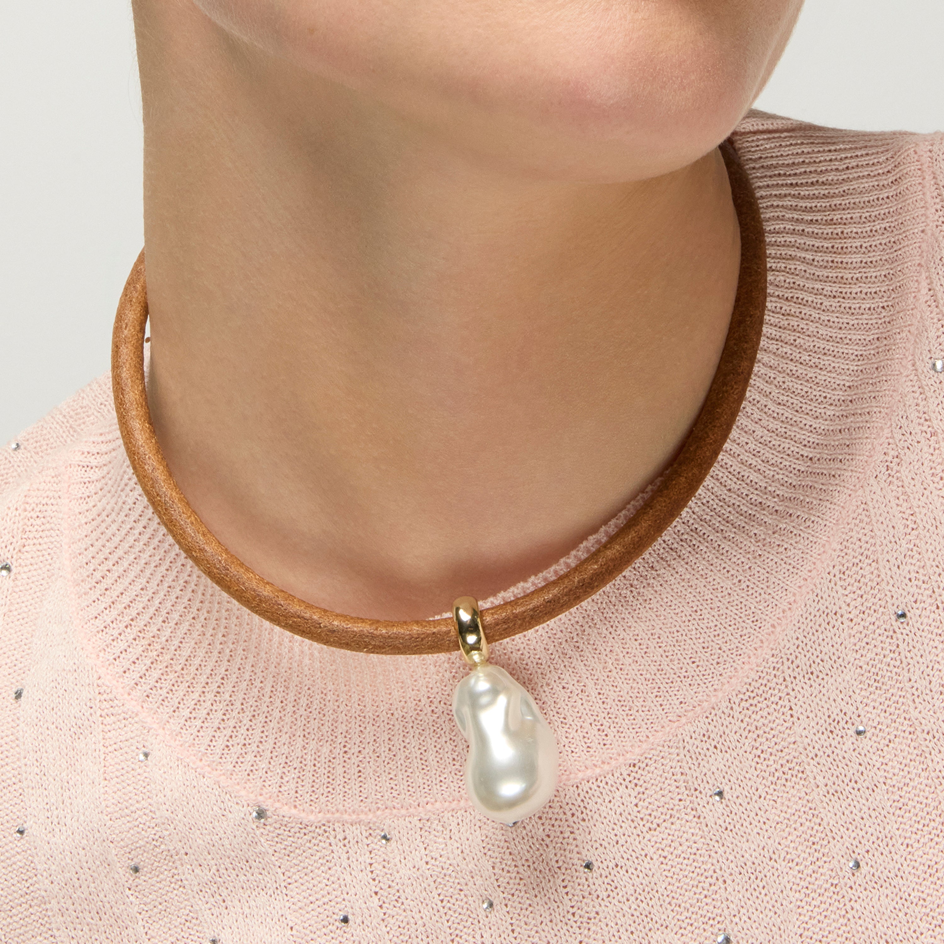 925 Sterling Silver and White Pearl Necklace with 18k Yellow Gold Finish - Abongo
