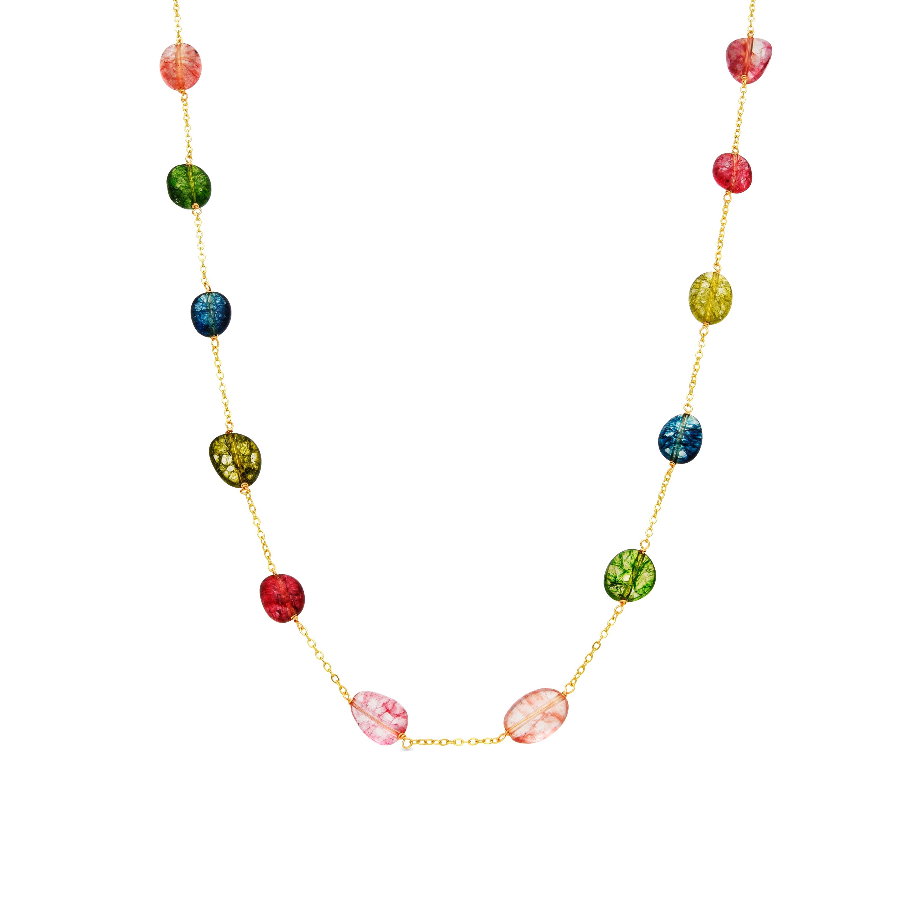 925 Sterling Silver and Multicolor Natural Stone Necklace with 18k Yellow Gold Finish - Refus