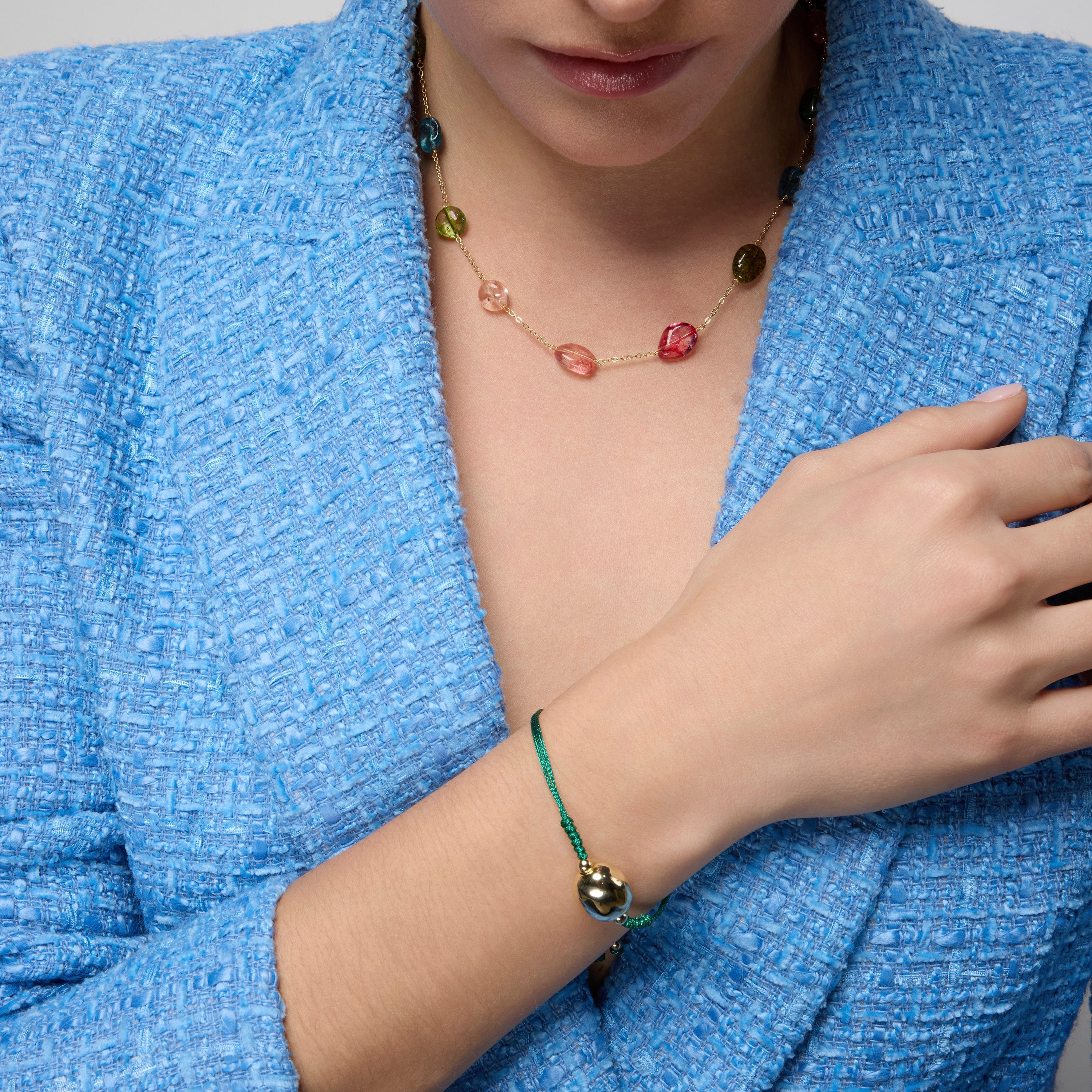 925 Sterling Silver and Multicolor Natural Stone Necklace with 18k Yellow Gold Finish - Refus