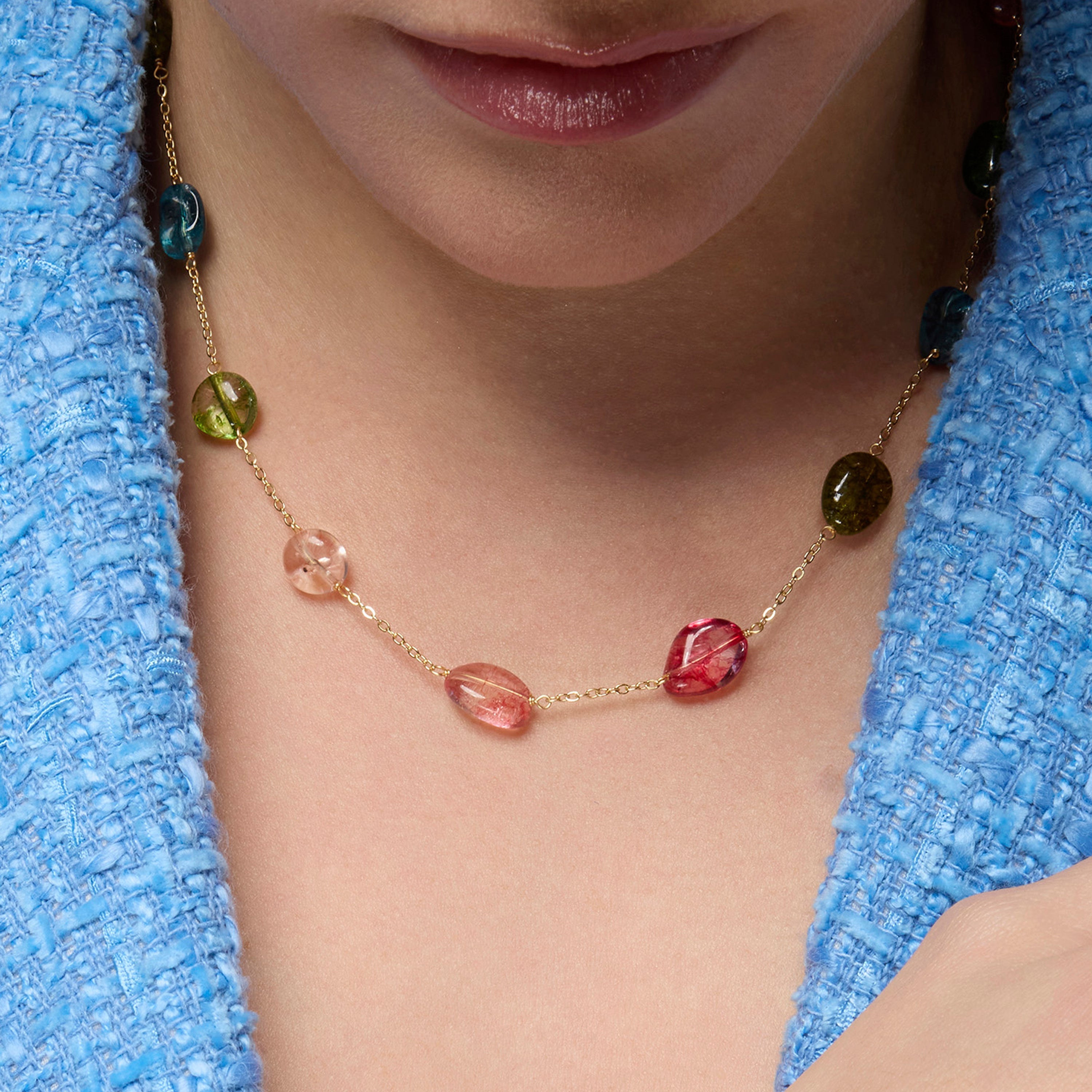 Collar de Plata de Ley 925 y Multicolor Piedra Natural acabado oro amarillo de 18k - Refus