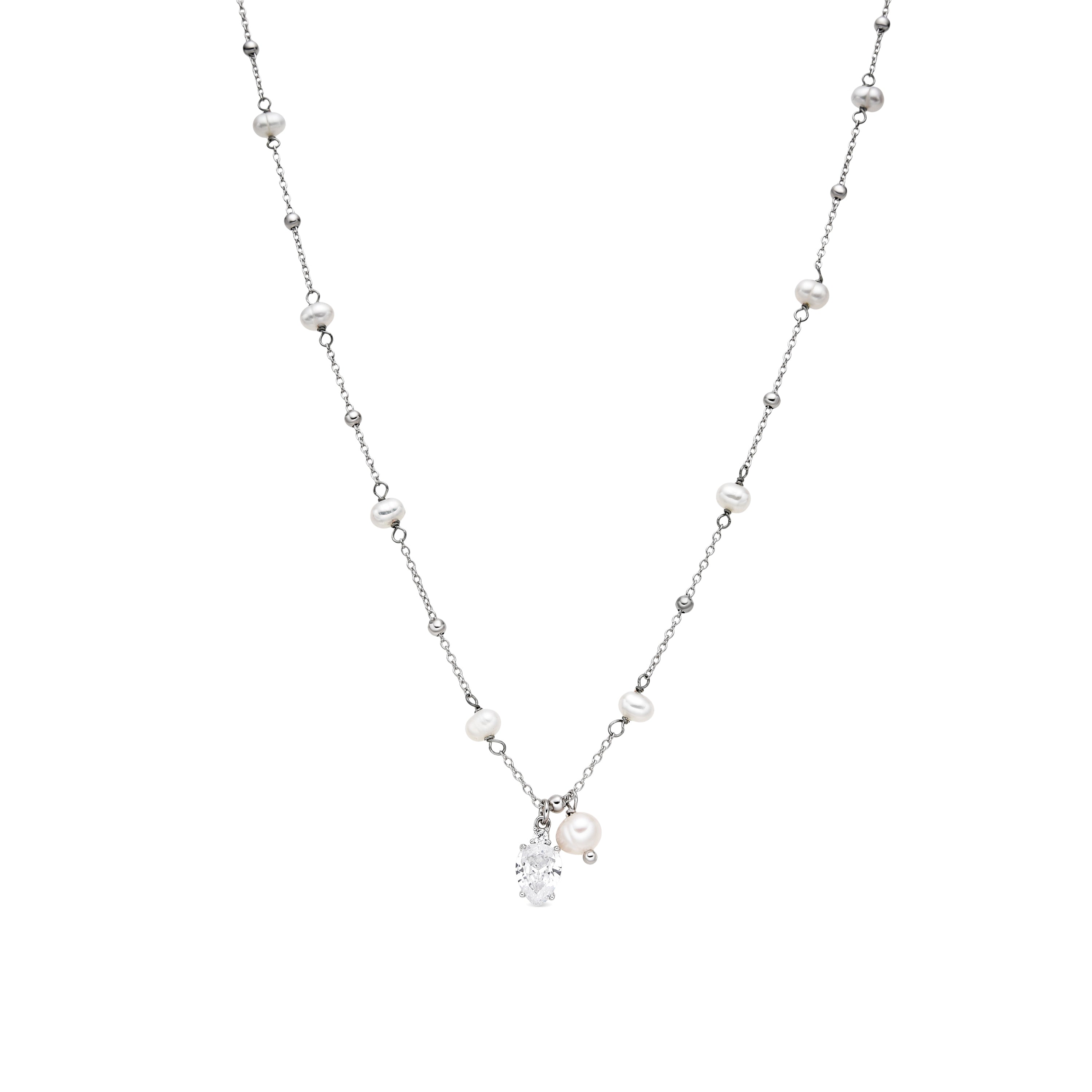 925 Sterling Silver and Brilliant Zirconia Necklace with Rhodium Finish - Lebao