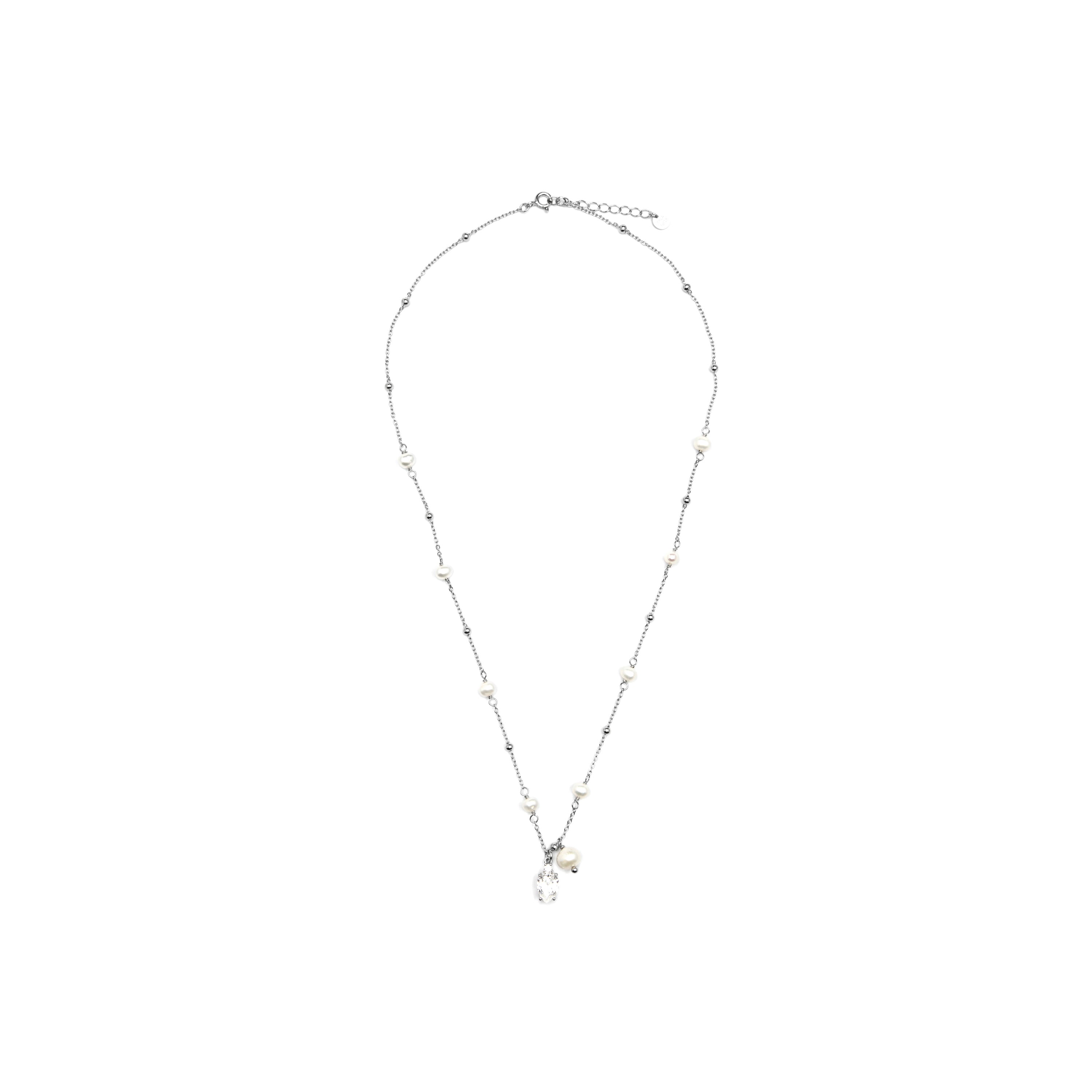 925 Sterling Silver and Brilliant Zirconia Necklace with Rhodium Finish - Lebao