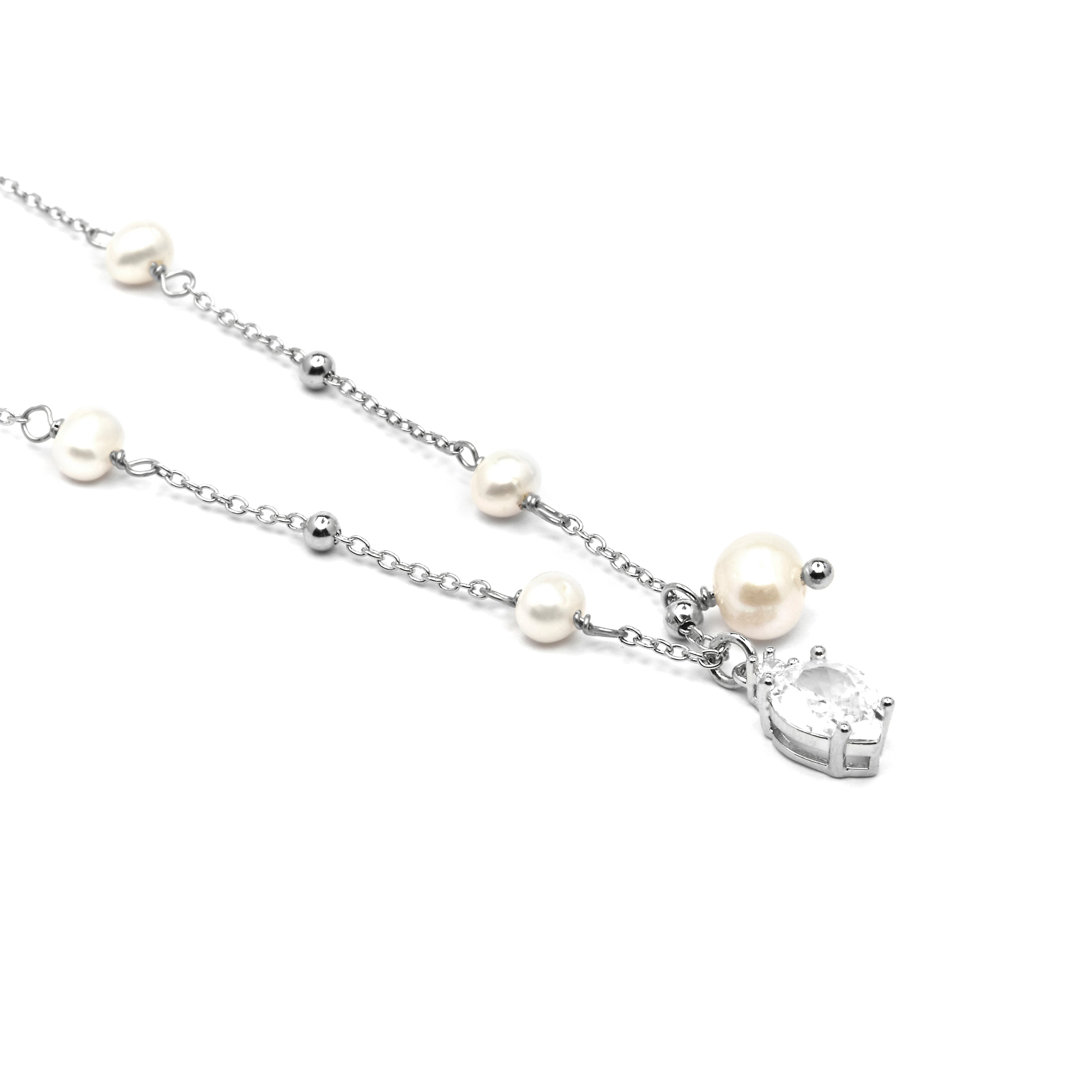 925 Sterling Silver and Brilliant Zirconia Necklace with Rhodium Finish - Lebao