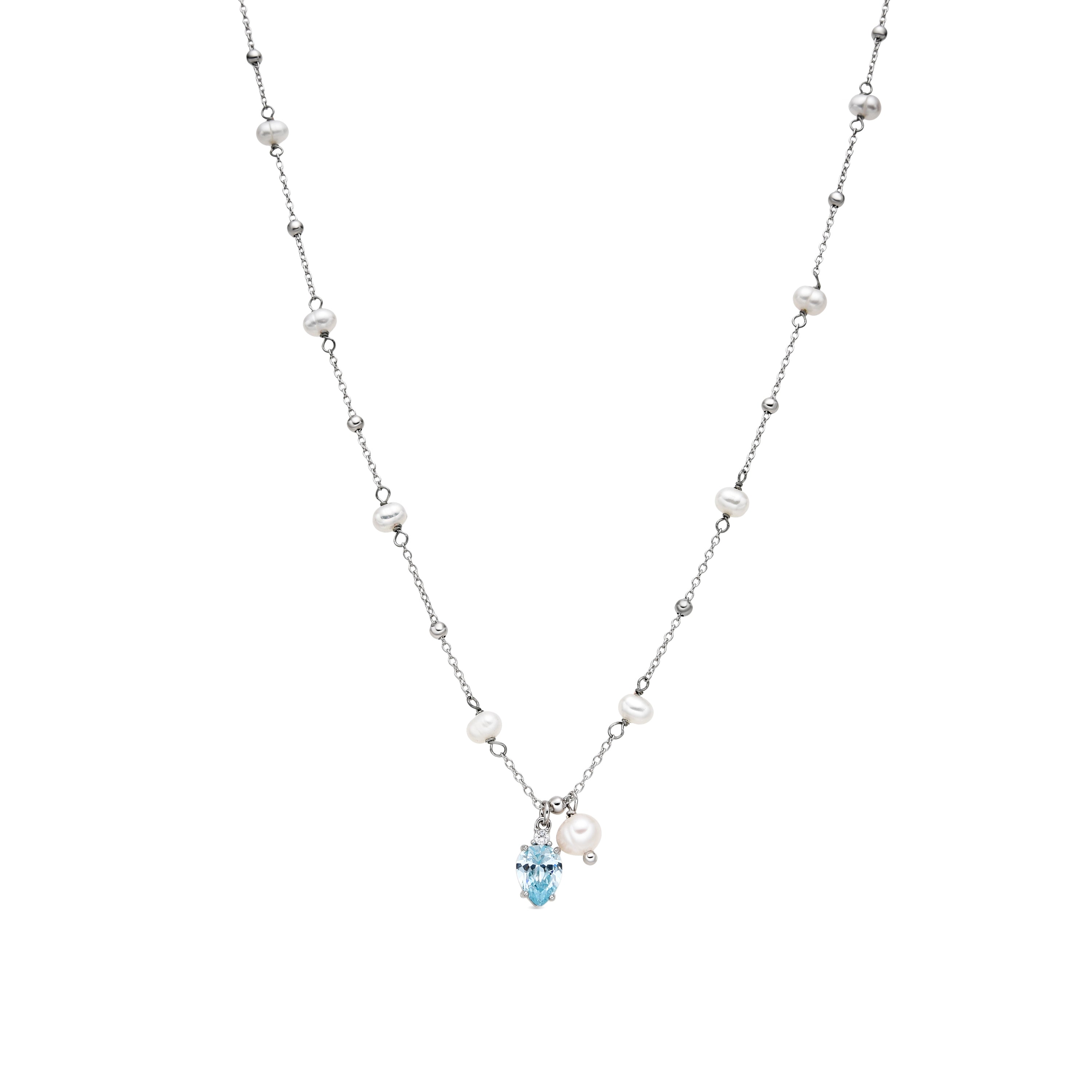 925 Sterling Silver and Brilliant Zirconia Necklace with Rhodium Finish - Lebao