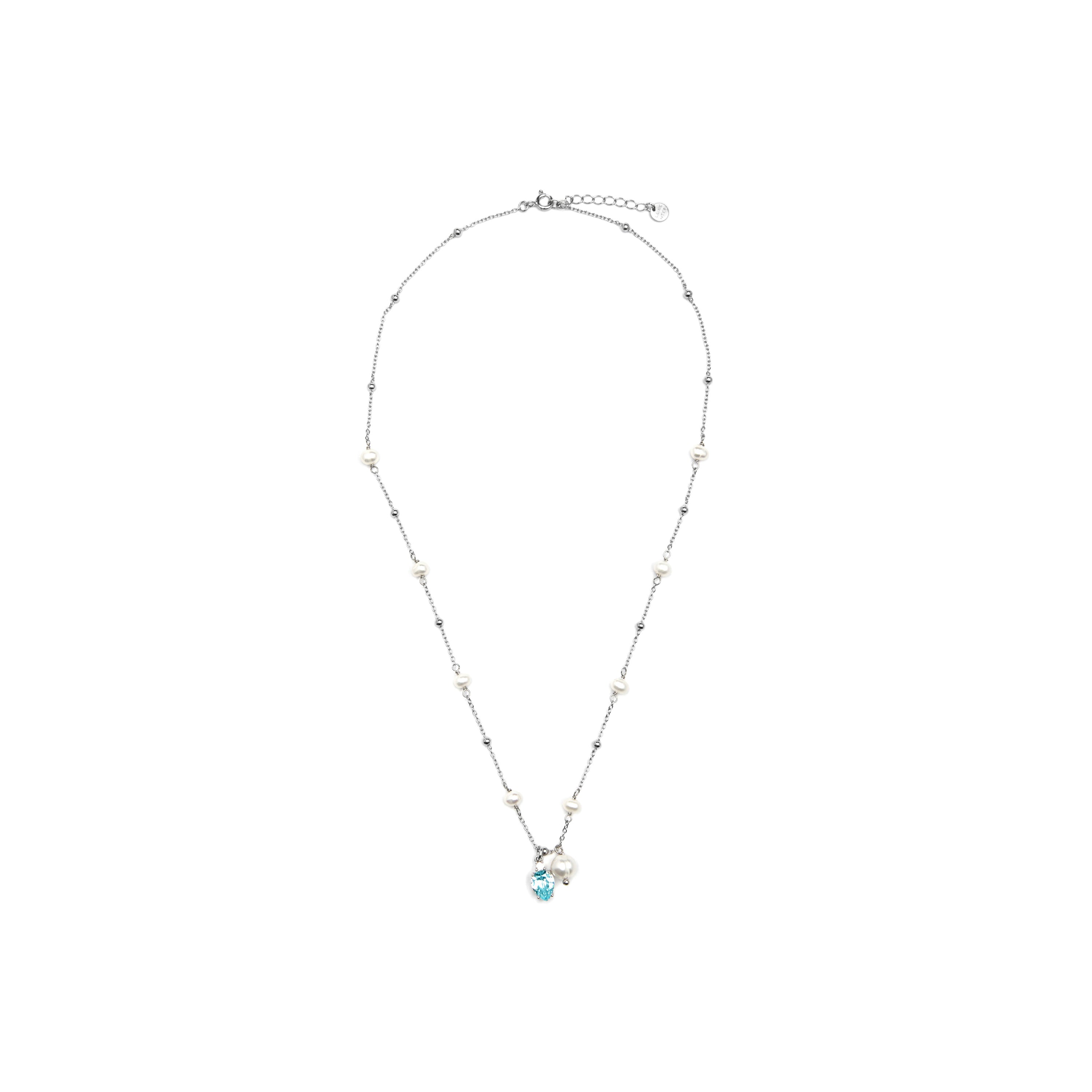 925 Sterling Silver and Brilliant Zirconia Necklace with Rhodium Finish - Lebao