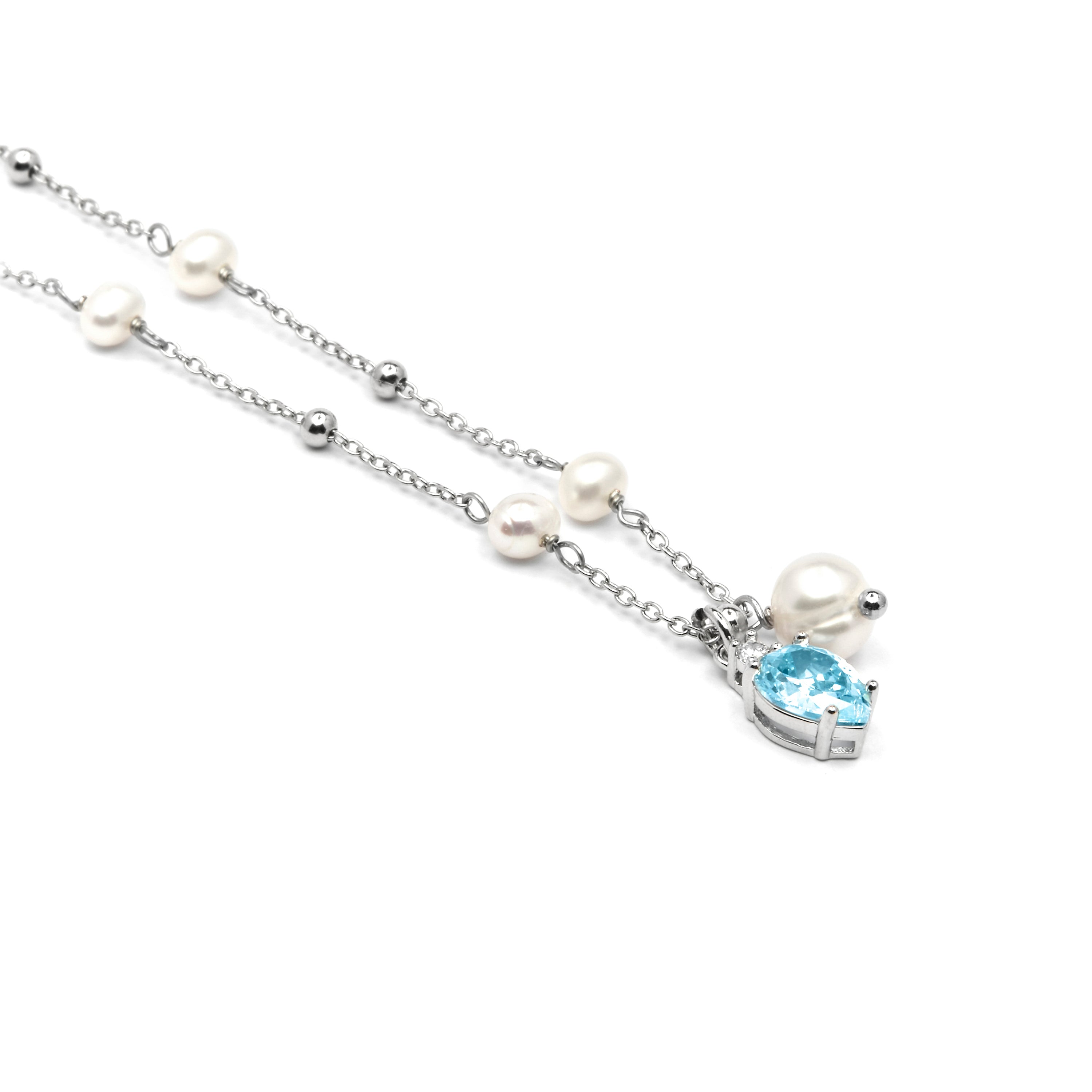 925 Sterling Silver and Brilliant Zirconia Necklace with Rhodium Finish - Lebao