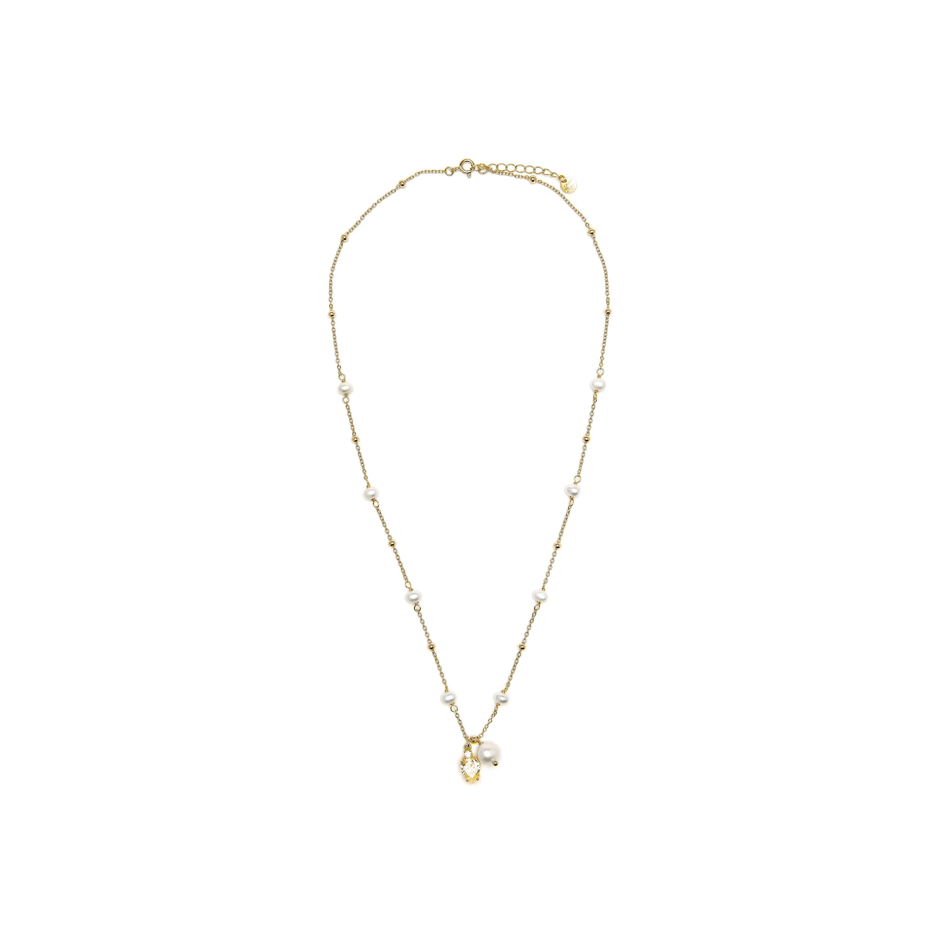 925 Sterling Silver and Brilliant Zirconia Necklace with Rhodium Finish - Lebao