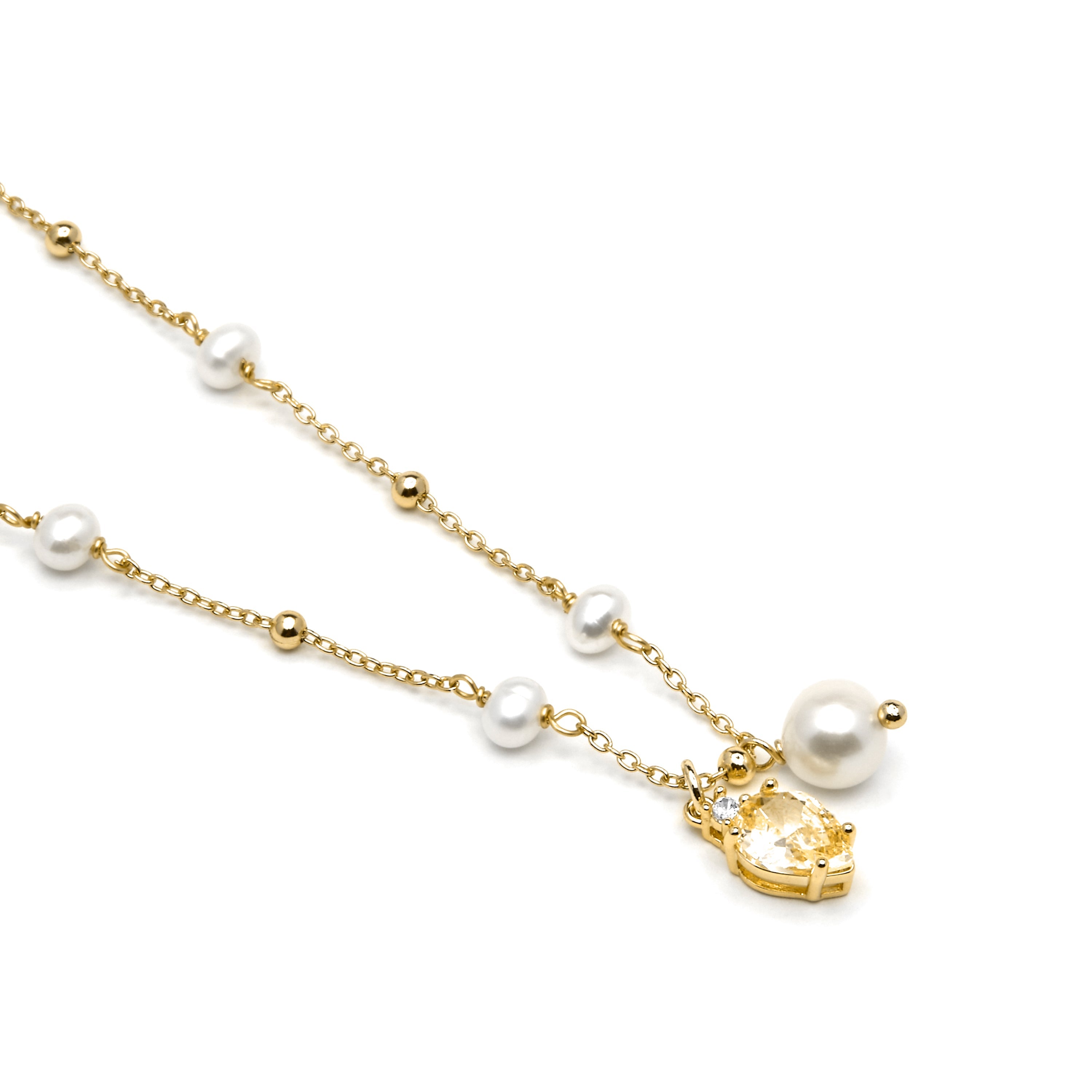 925 Sterling Silver and Brilliant Zirconia Necklace with Rhodium Finish - Lebao