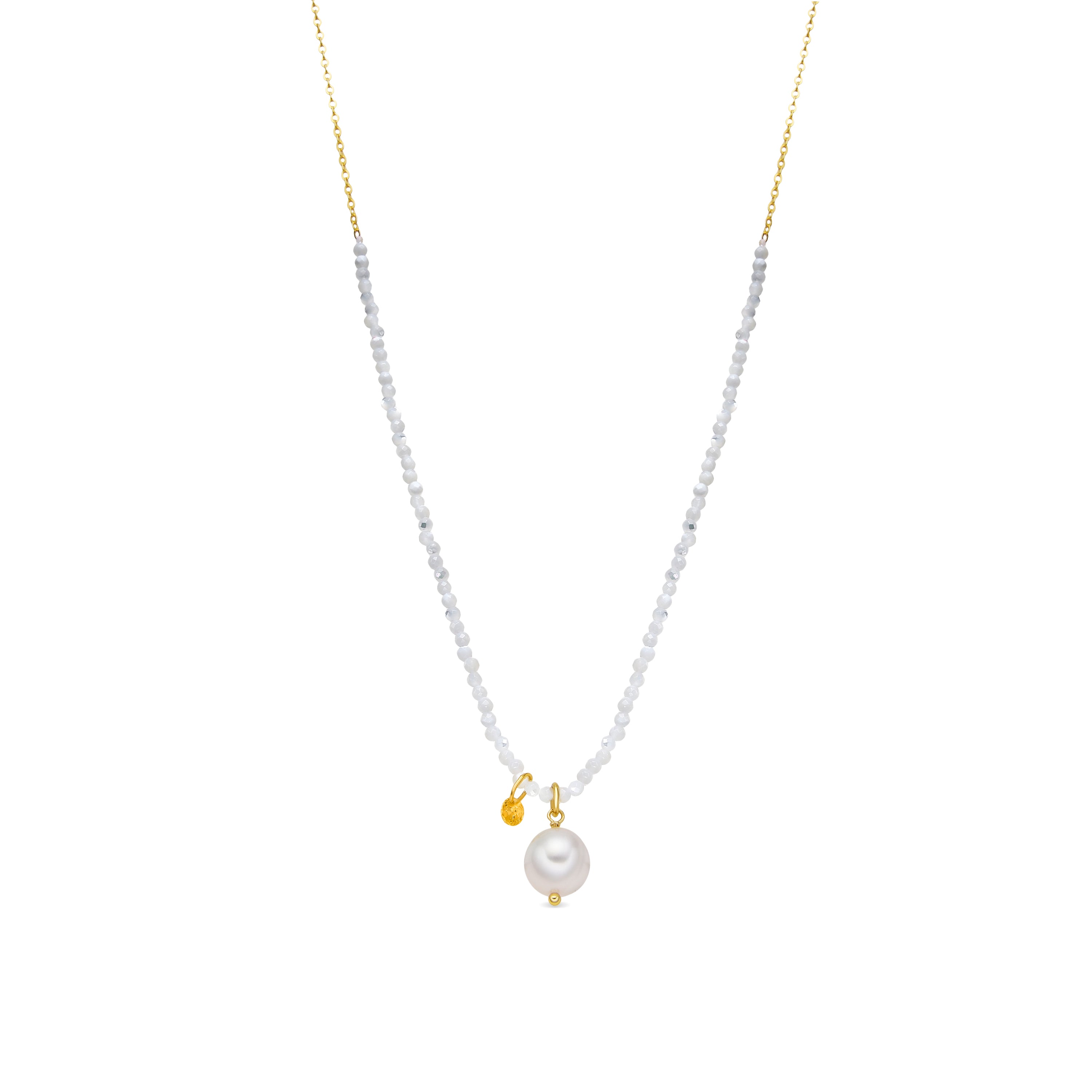 925 Sterling Silver and White Crystal Necklace with 18k Yellow Gold Finish - Husu