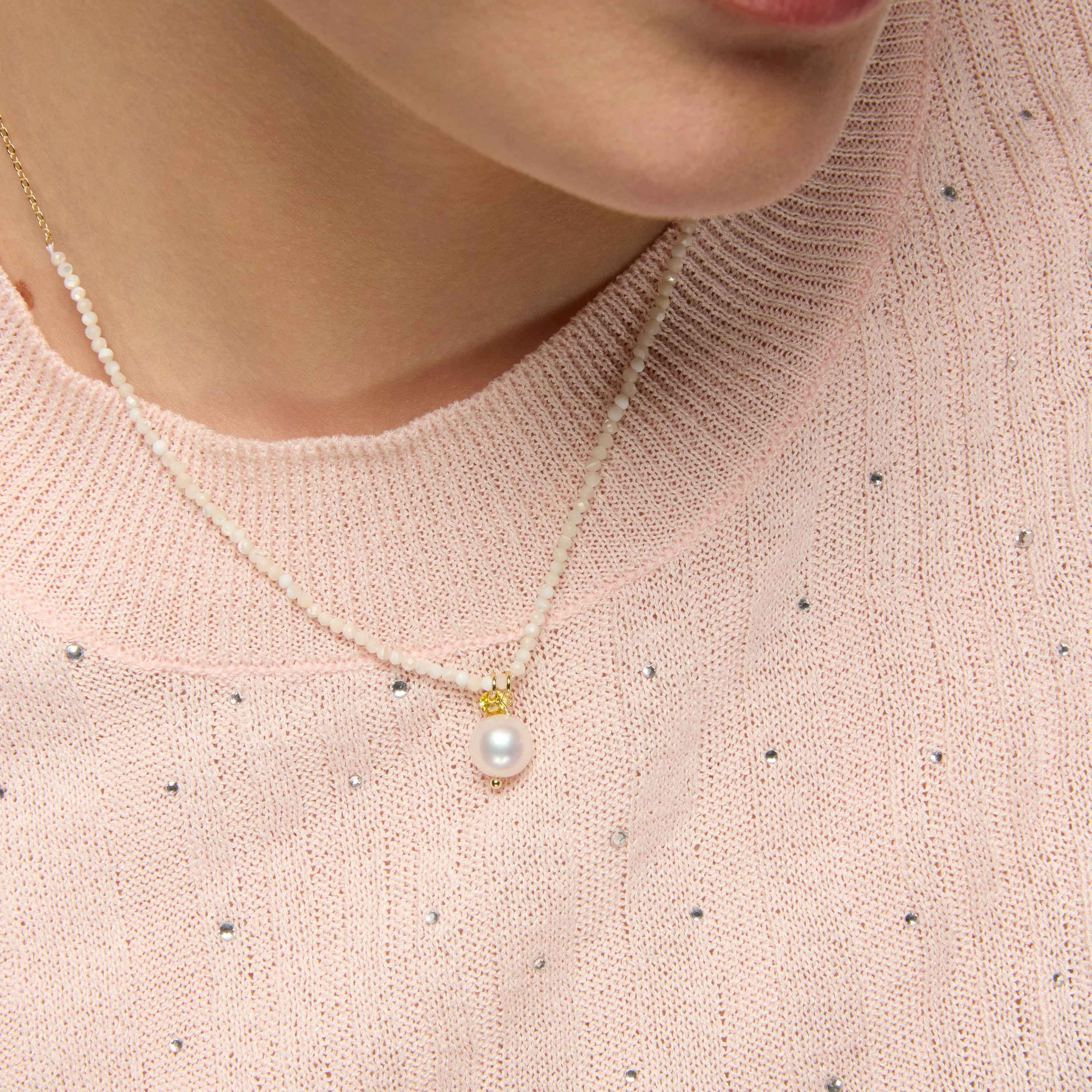 925 Sterling Silver and White Crystal Necklace with 18k Yellow Gold Finish - Husu