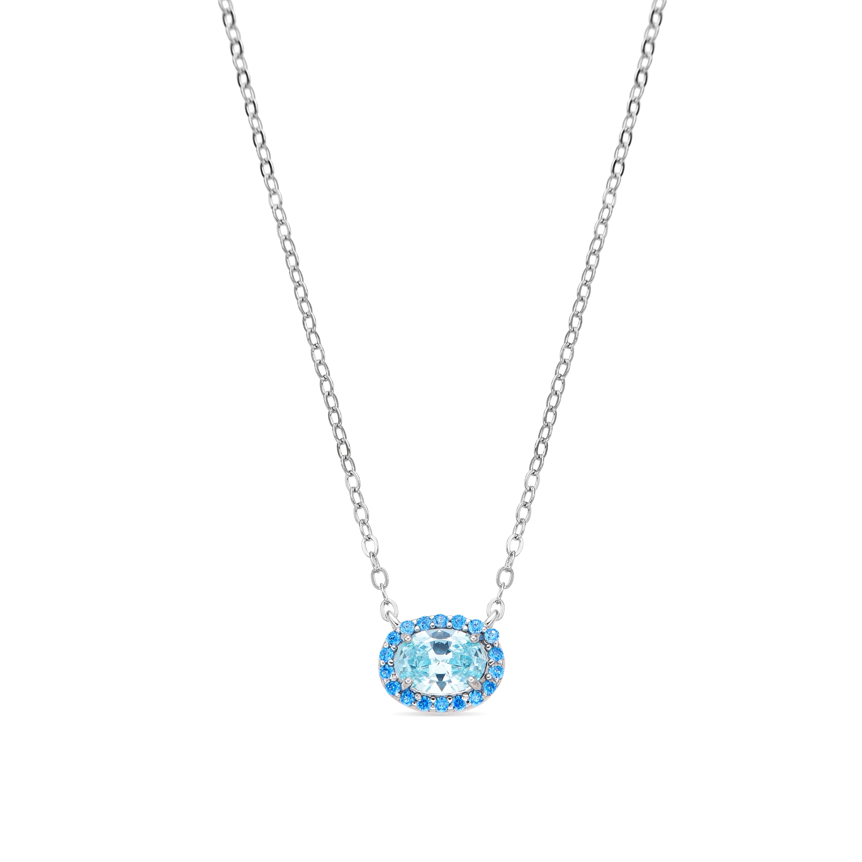 925 Sterling Silver and Aquamarine Zirconia Necklace with Rhodium Finish - Unxo