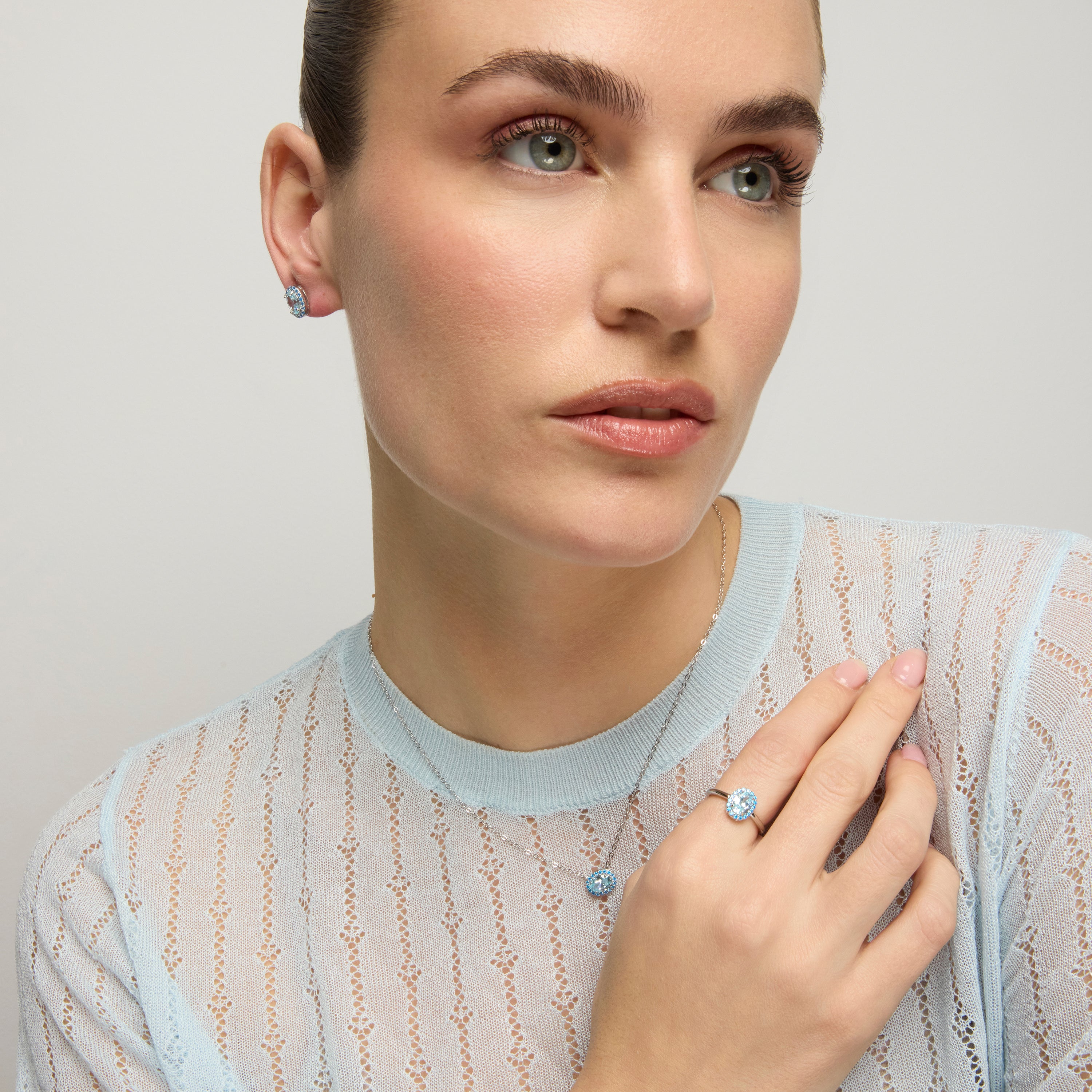 925 Sterling Silver and Aquamarine Zirconia Necklace with Rhodium Finish - Unxo