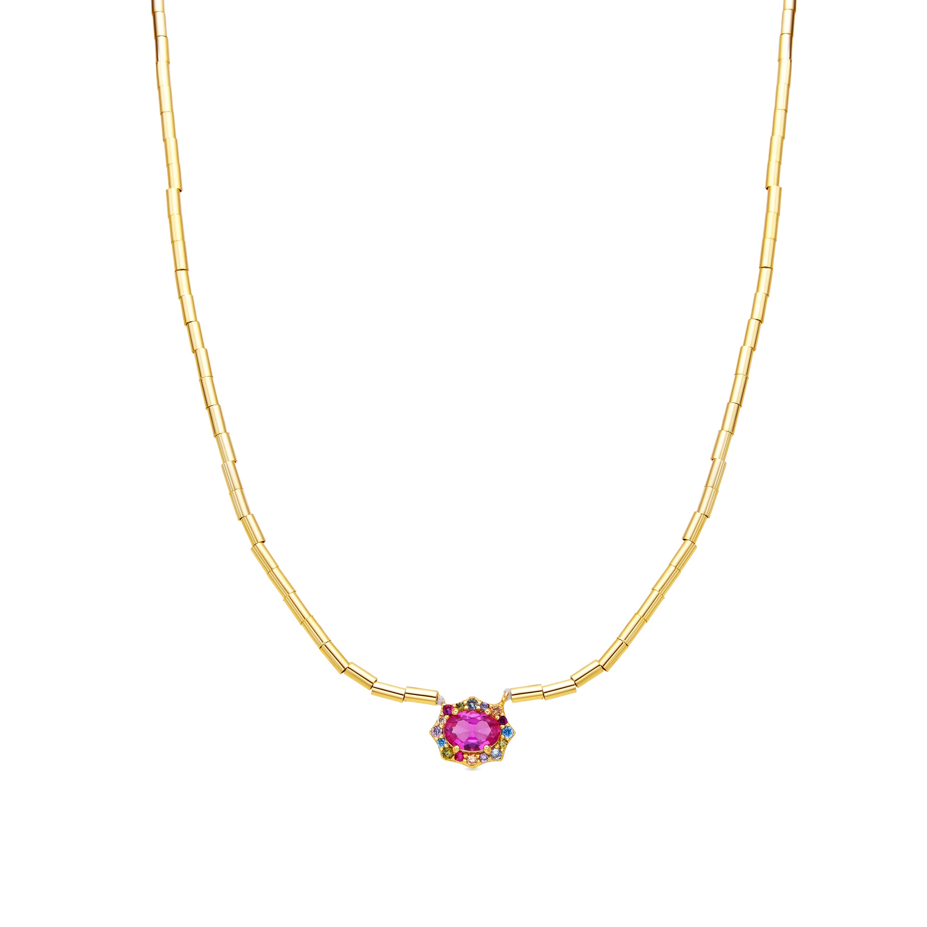 925 Sterling Silver and Ruby Zirconia Necklace, 18k Yellow Gold Finish - Mezay