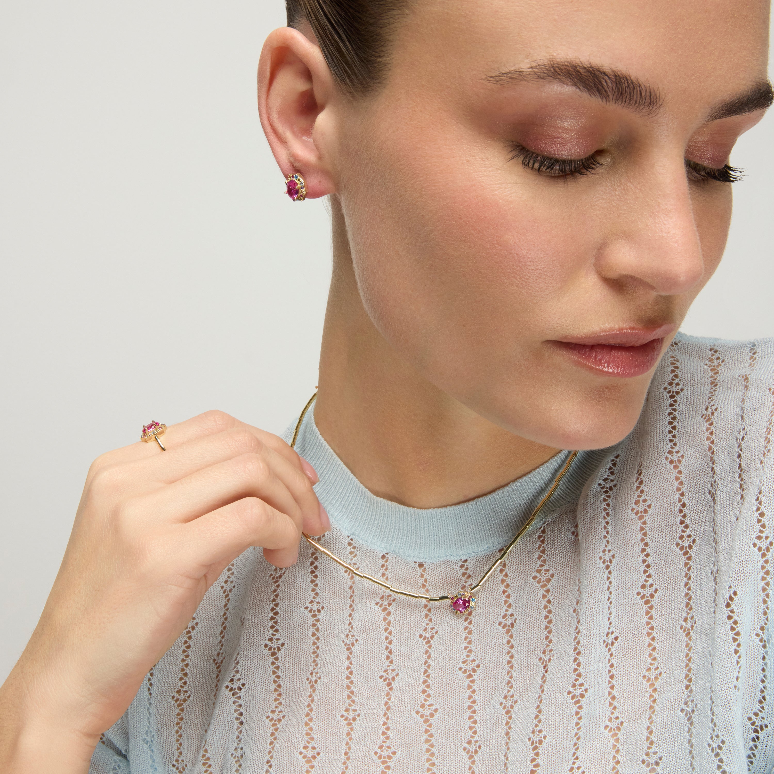 925 Sterling Silver and Ruby Zirconia Necklace, 18k Yellow Gold Finish - Mezay