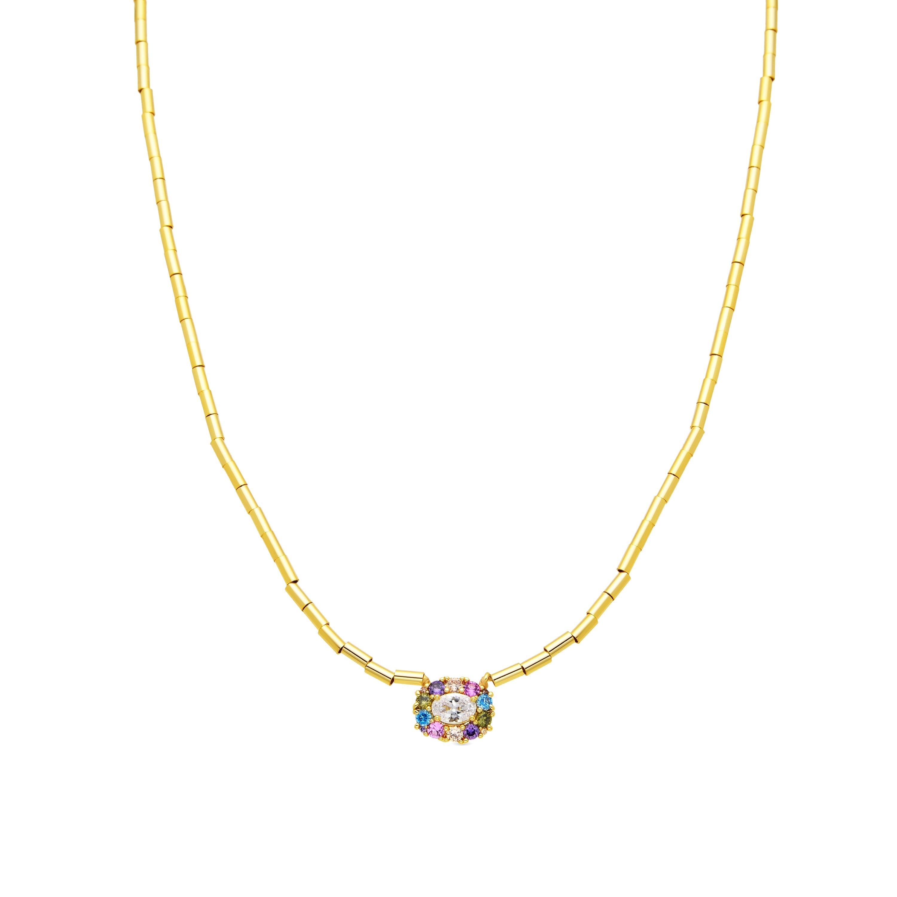 925 Sterling Silver and Multicolor Zirconia Necklace in 18k Yellow Gold Finish - Mezay