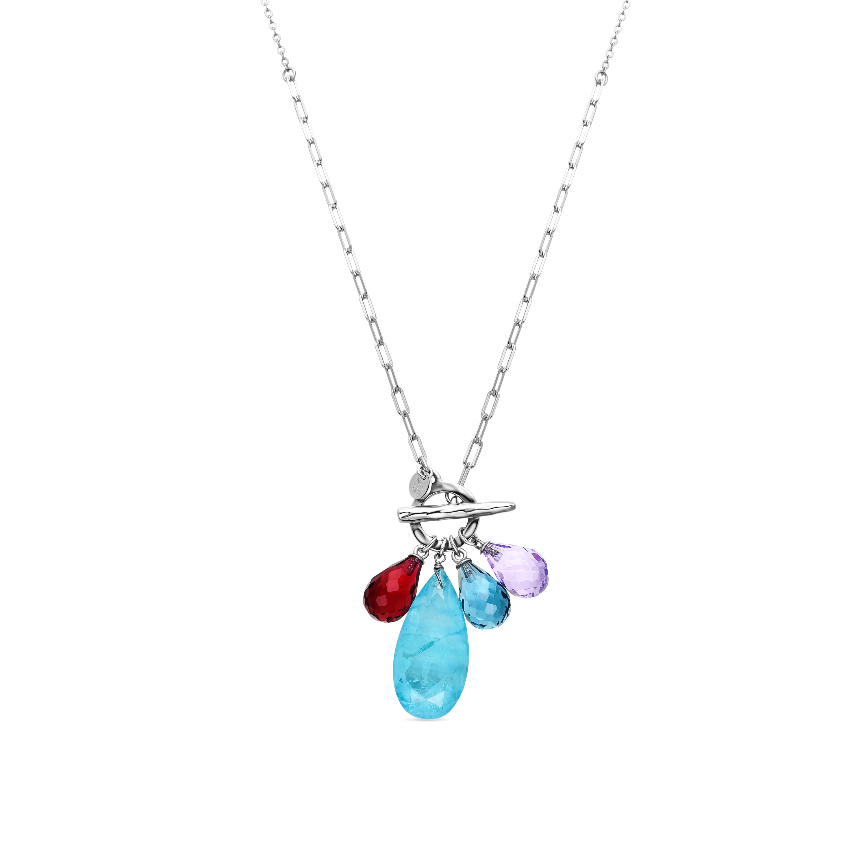 925 Sterling Silver and Aquamarine Hydrothermal Quartz Necklace with Rhodium Finish - Wada