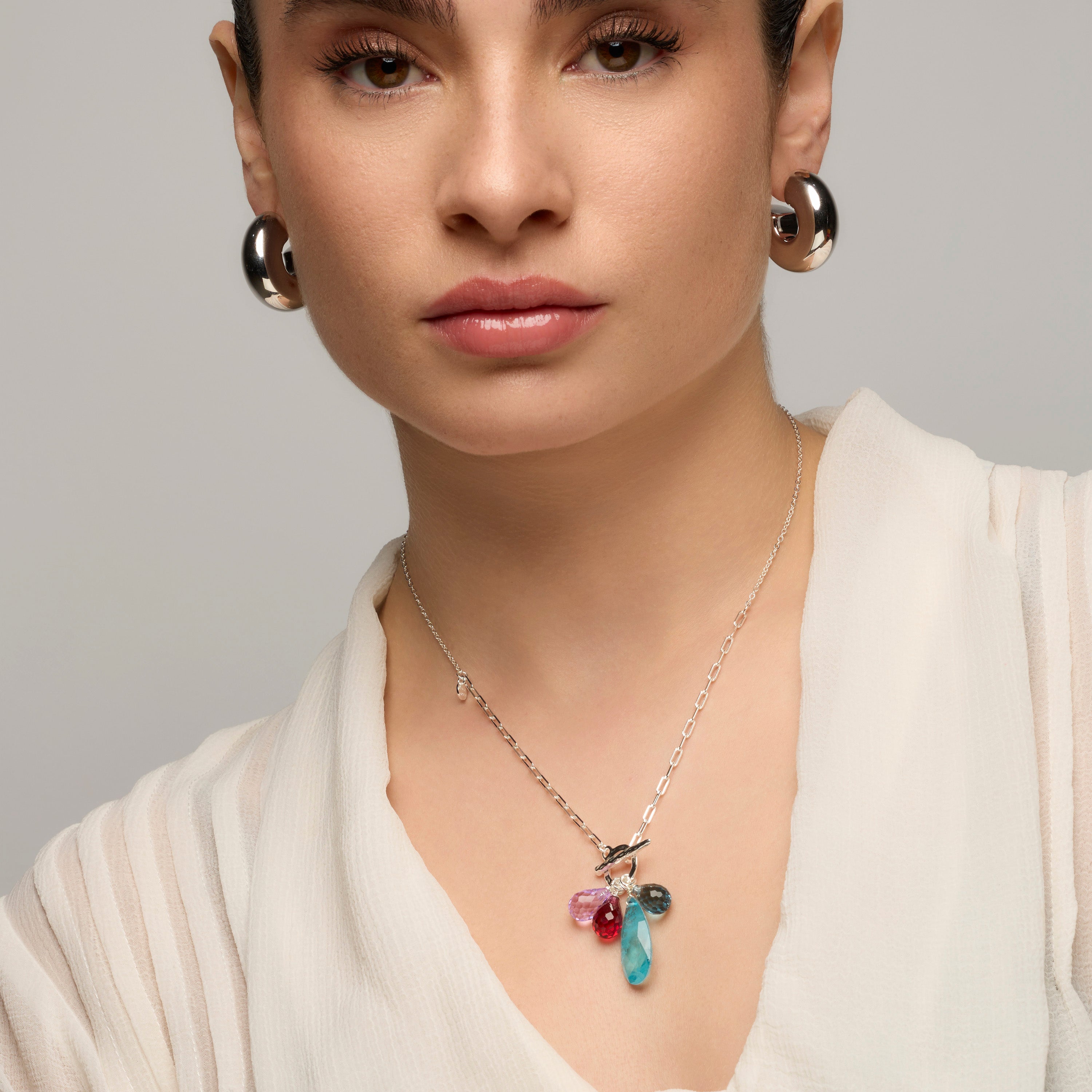 925 Sterling Silver and Aquamarine Hydrothermal Quartz Necklace with Rhodium Finish - Wada